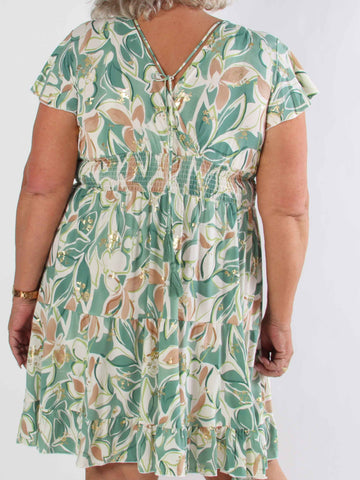 Palmira - Mönstrad elastisk plus size klänning med lager på lager look