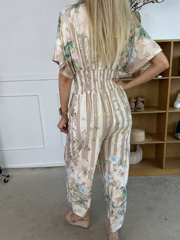 Pams Floral Stripe Jumpsuit - Stretchig jumpsuit med blommotiv