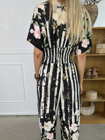 Pams Floral Stripe Jumpsuit - Stretchig jumpsuit med blommotiv