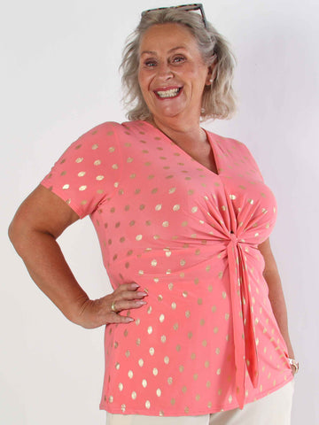 Molly Dot Shirt - Elastisk plus size blus med fin knytdetalj framtill