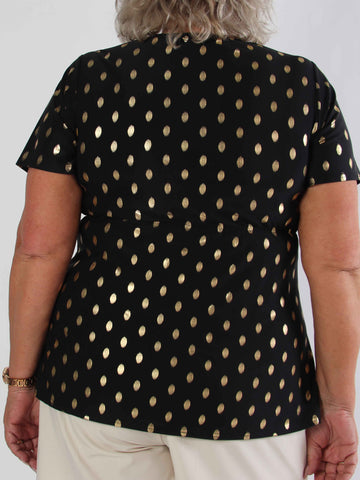 Molly Dot Shirt - Elastisk plus size blus med fin knytdetalj framtill