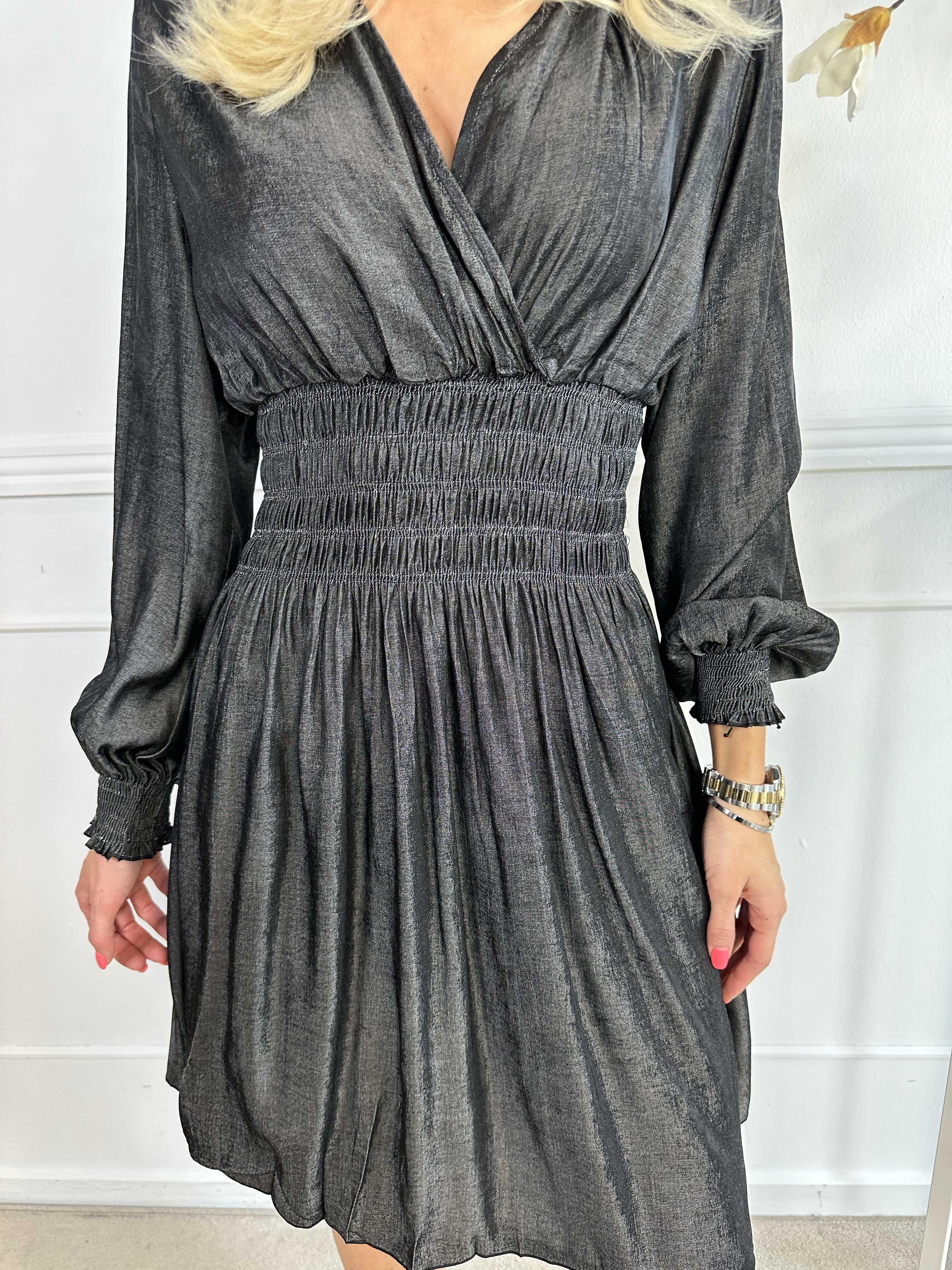 Pams Denim Short L/S - Klänning med smock i midjan