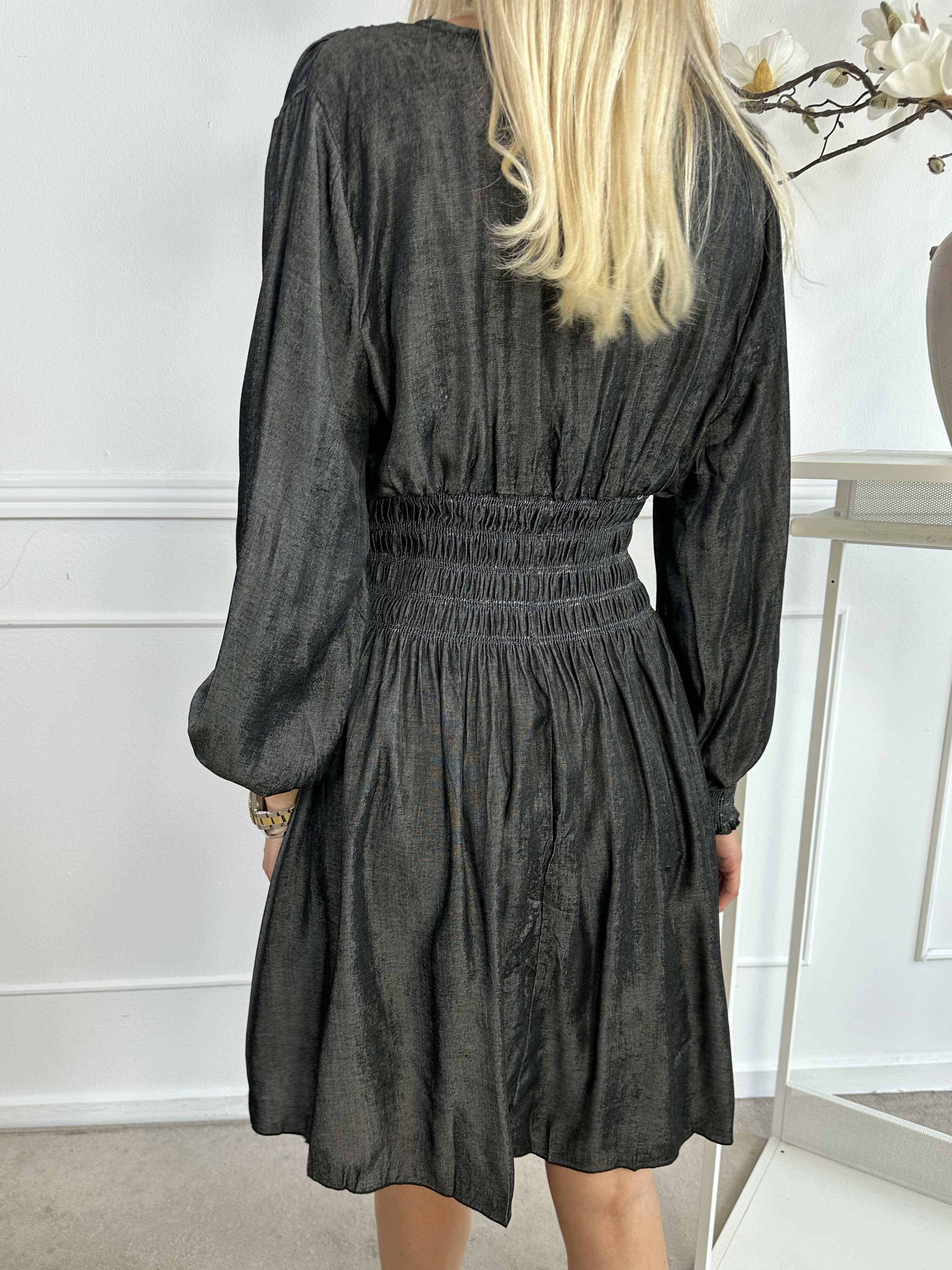 Pams Denim Short L/S - Klänning med smock i midjan