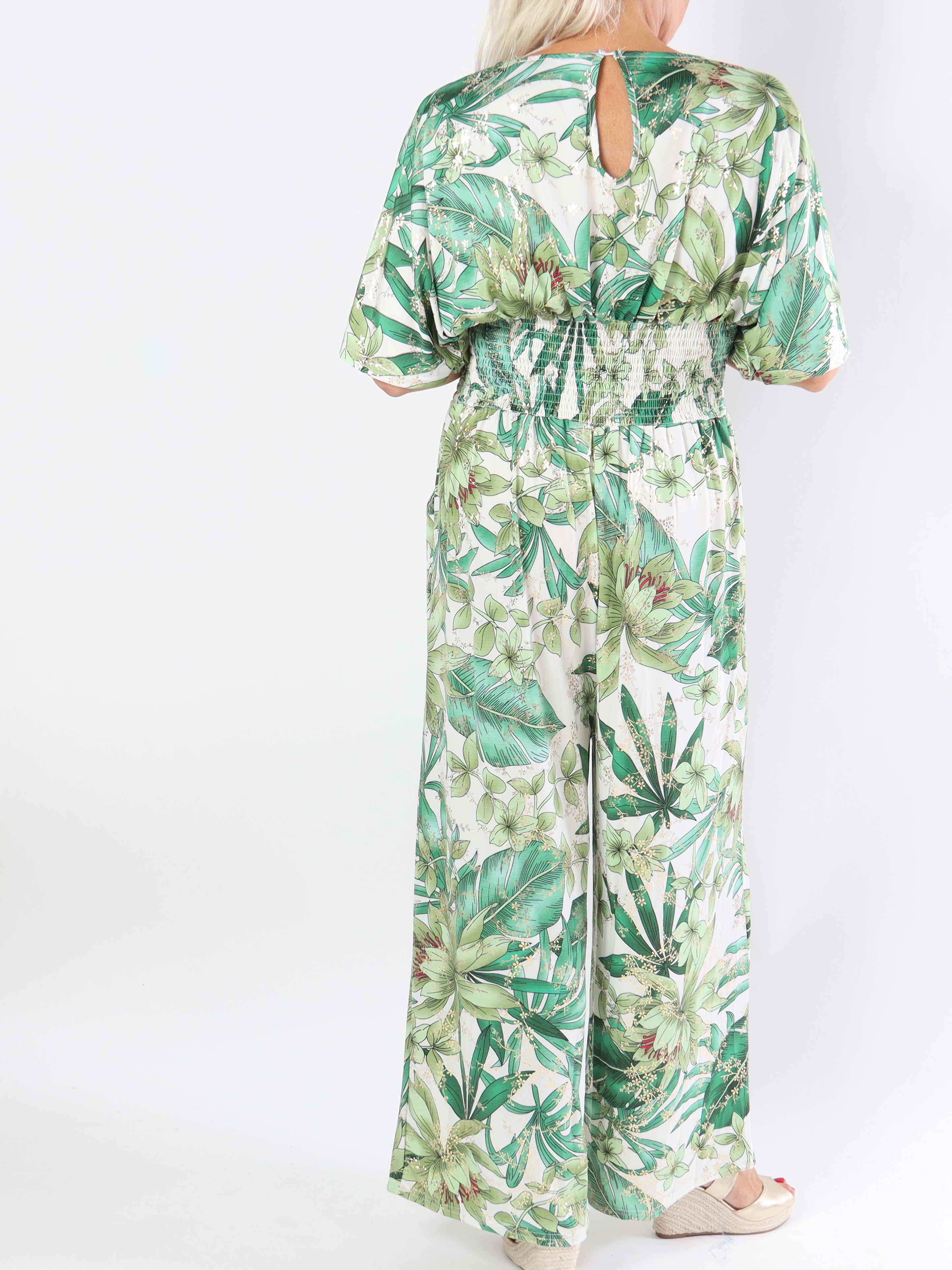 Pams Jumpsuit - Elastisk jumpsuit i plusstorlek med bladmönster