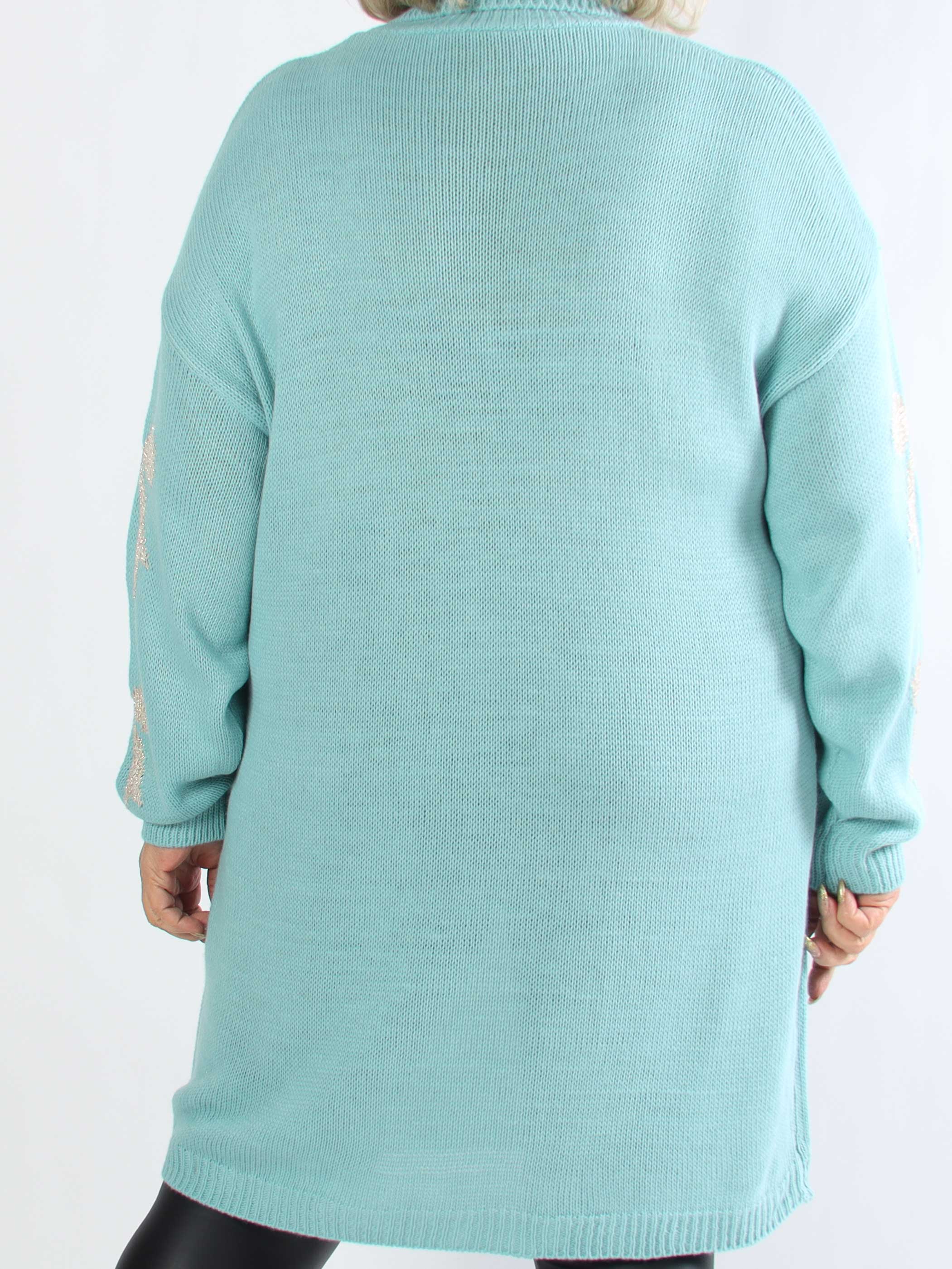 Vallie - Plus size strikkjole med guldsløjfer og rullekrave