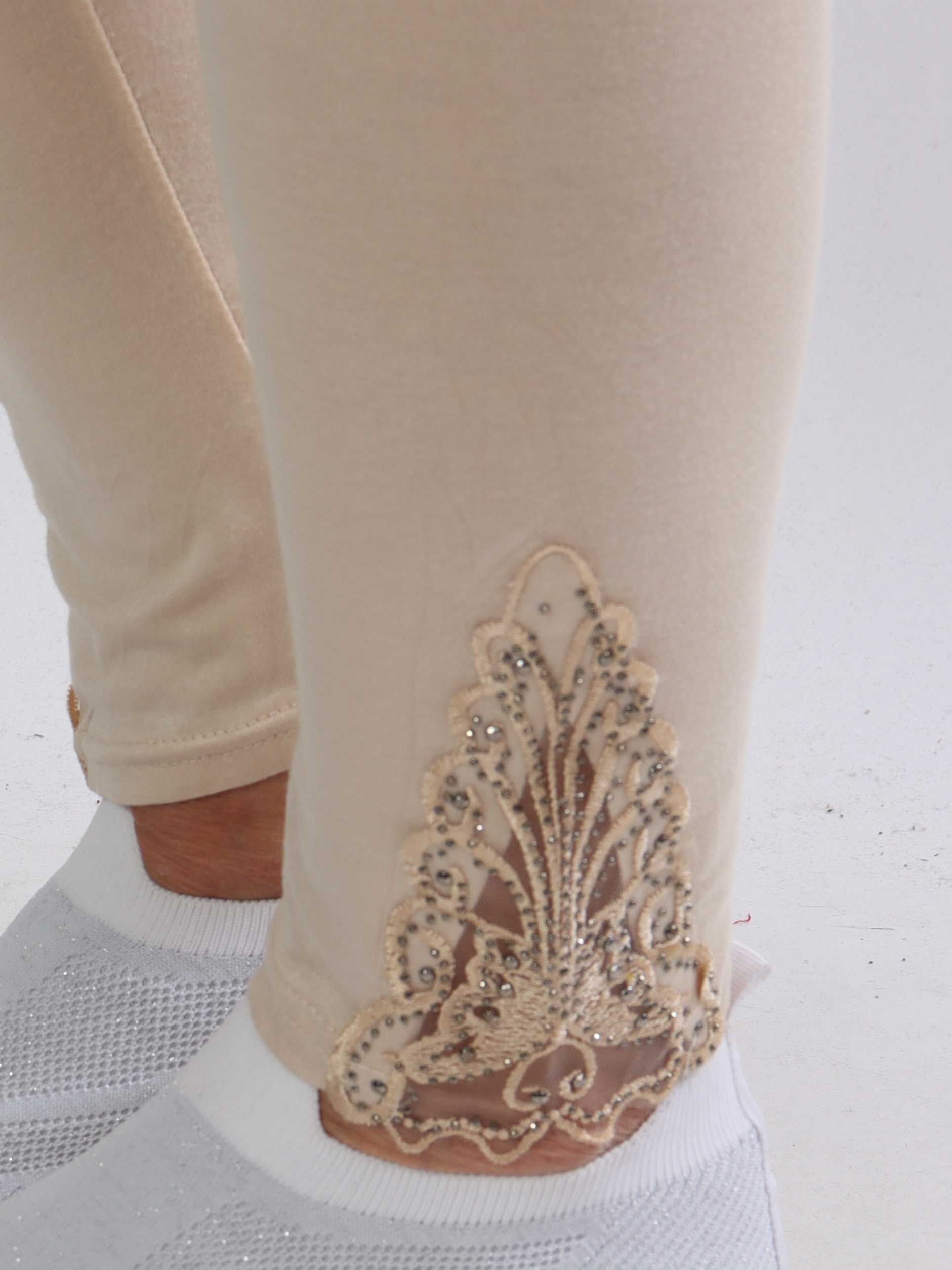 Jackie - Bløde leggings i viskose med blonde og similisten