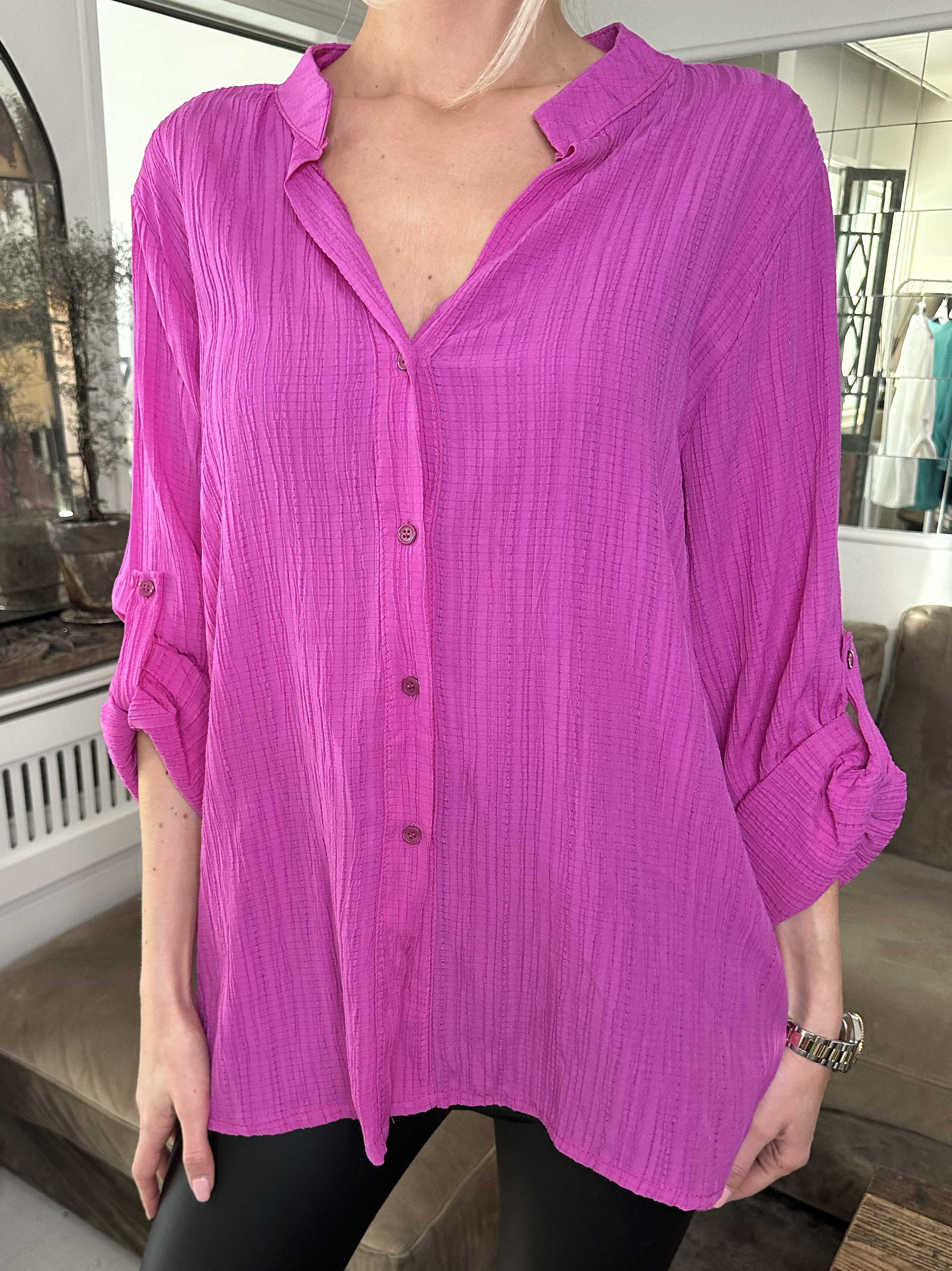 Karah - Enfärgad skjorta i crepe-look