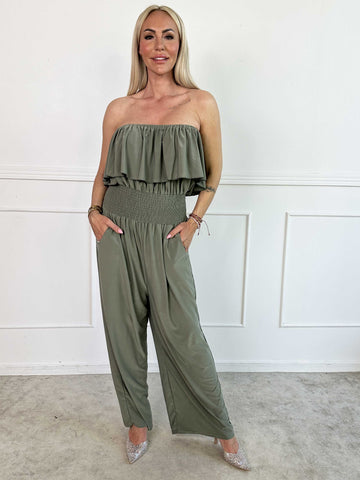 Pams Plain Frill Jumpsuit - Elastisk jumpsuit med smock och volang