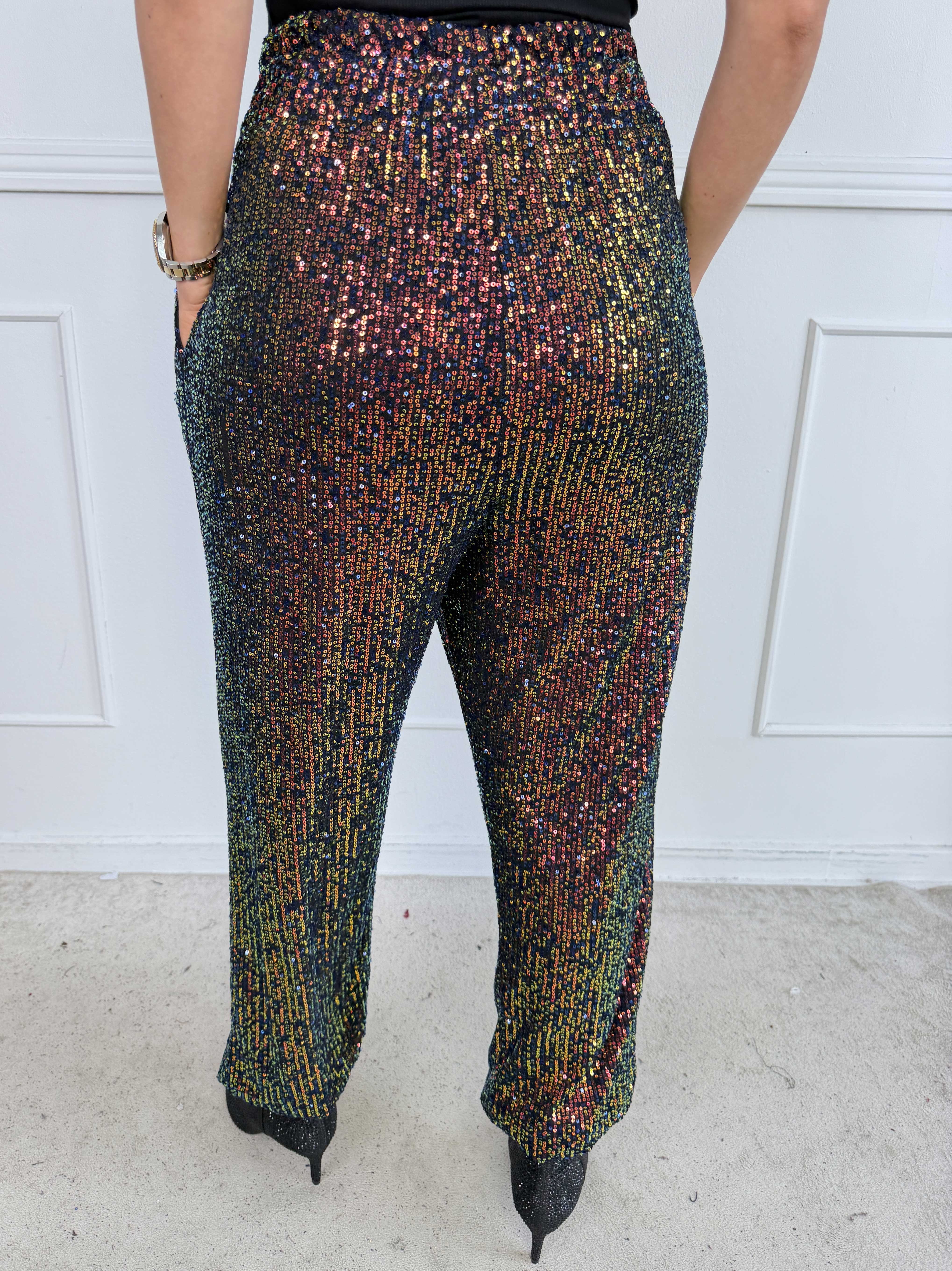 Pams Glitter Harem Pants - Elastiska paljettbyxor i plus size med smock i midjan