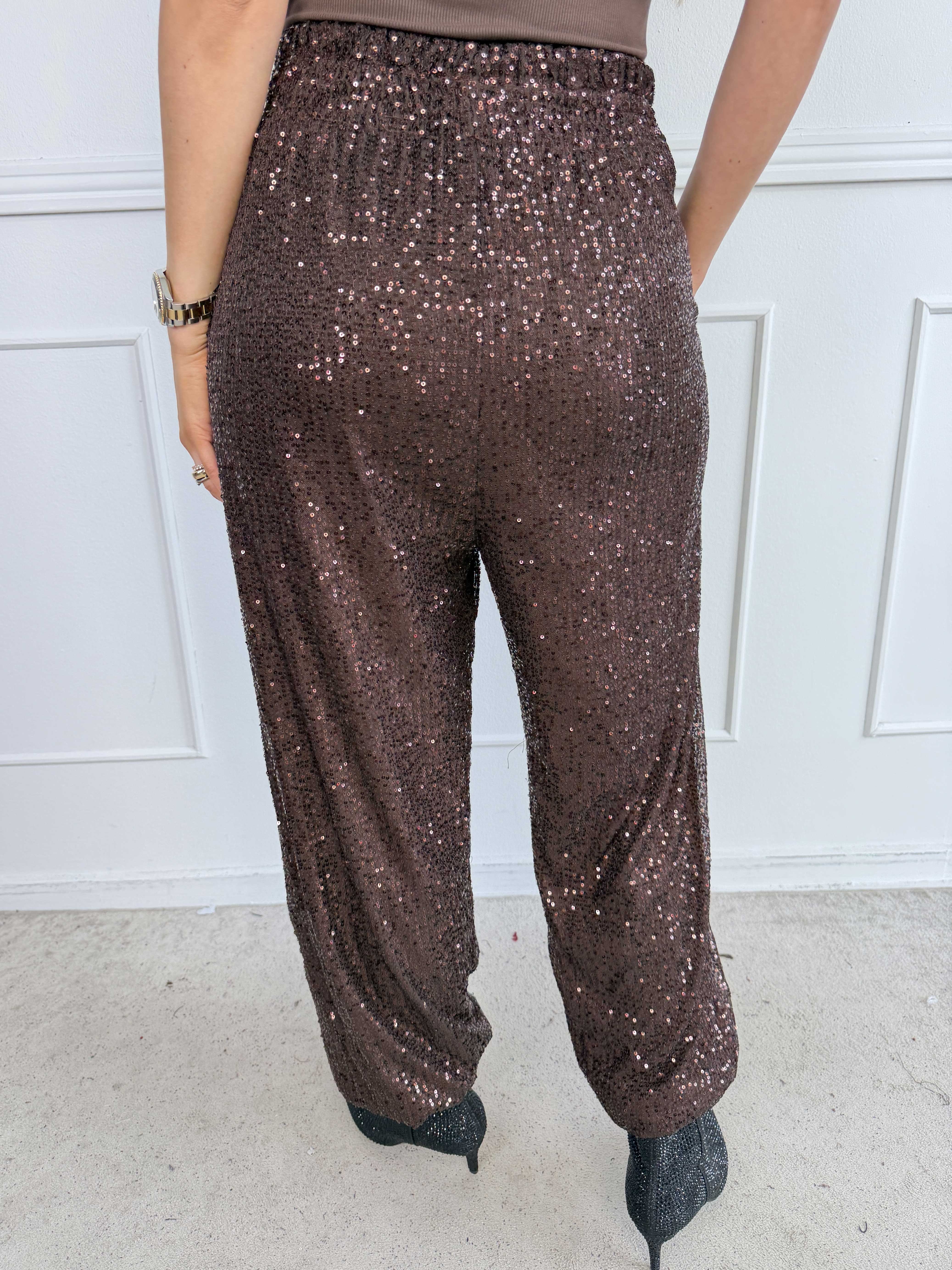 Pams Glitter Harem Pants - Elastiska paljettbyxor i plus size med smock i midjan