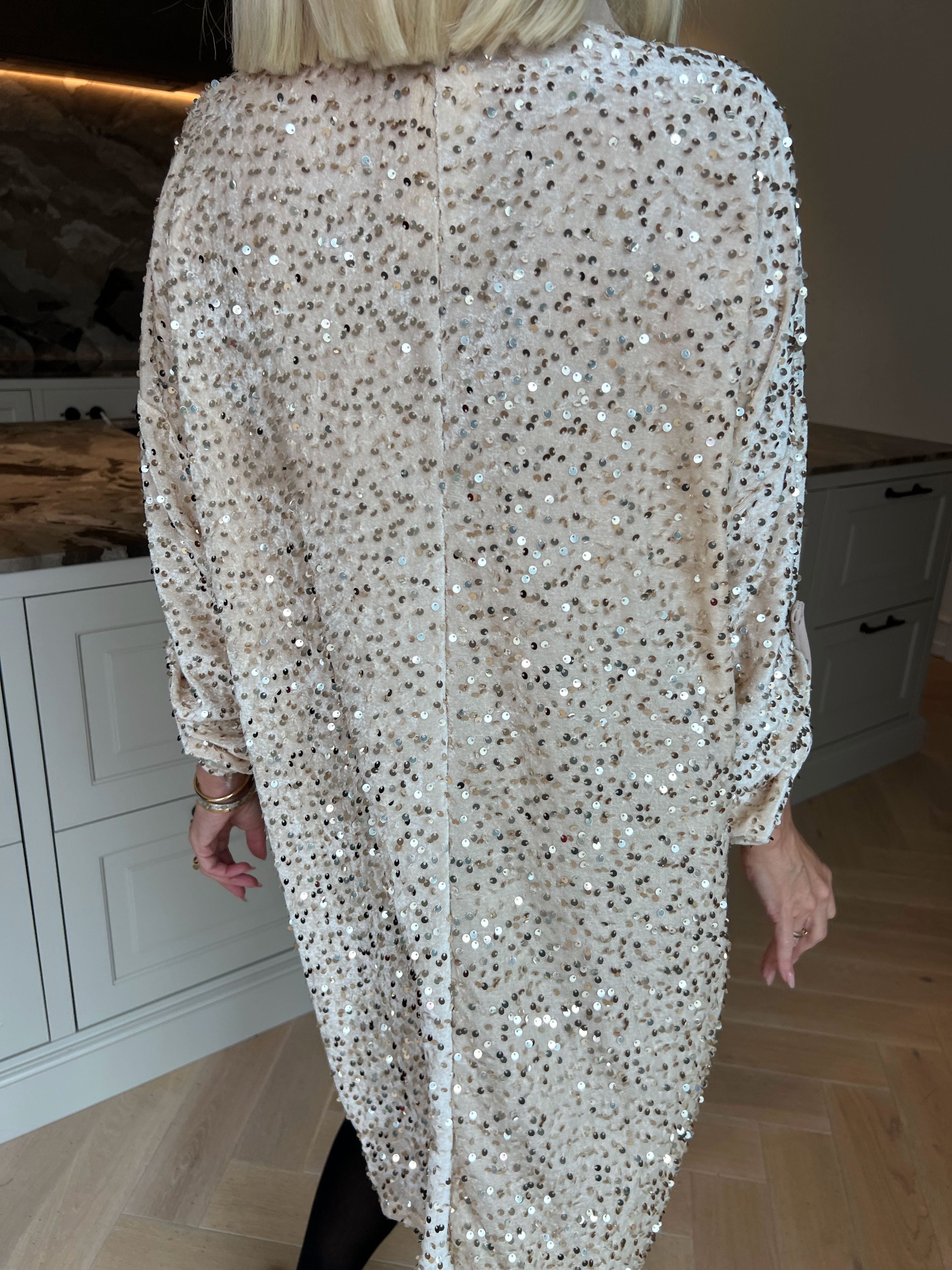 Ilaria - Velourklänning i plus size i viskos med festliga paljetter som ger en glamorös look