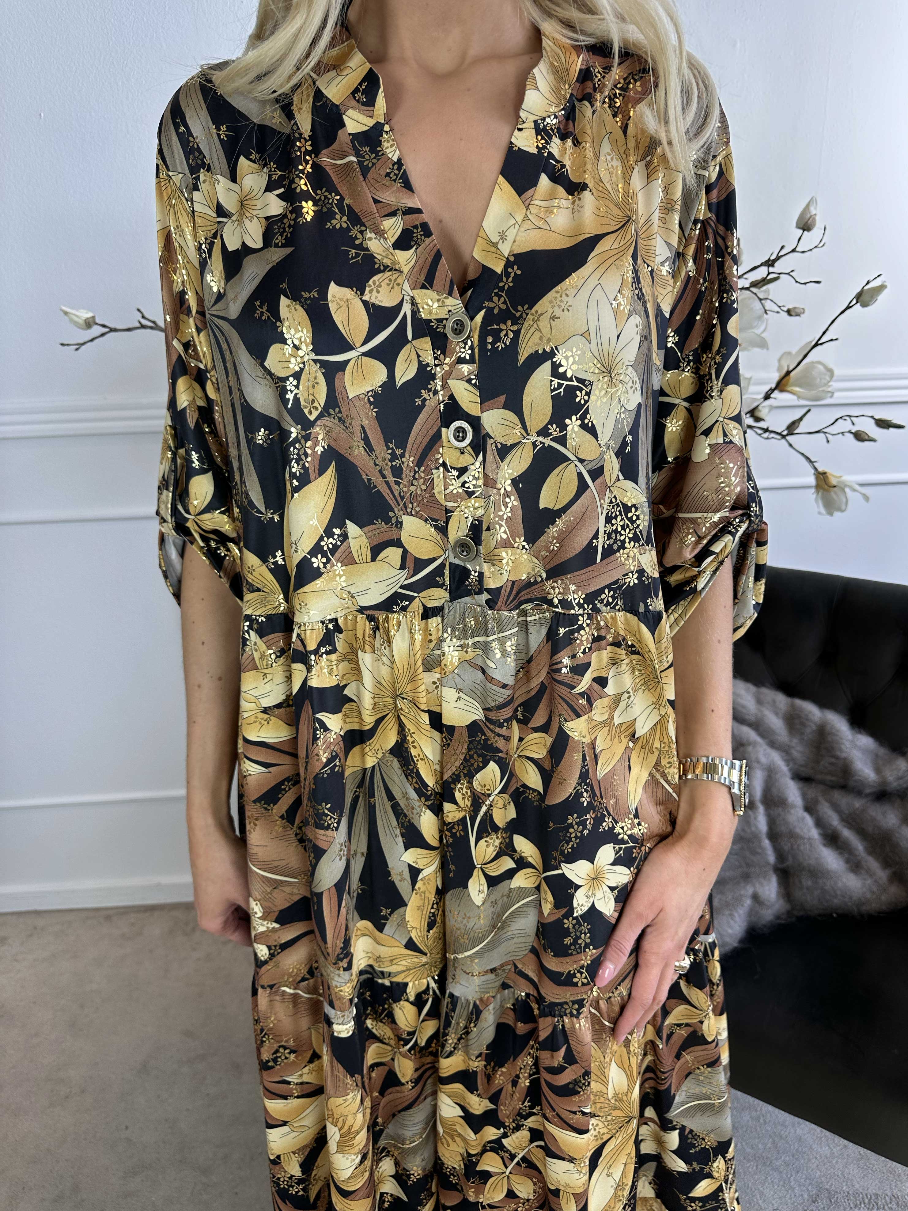 Milano Gold Flower - Lång klänning med lager på lager look