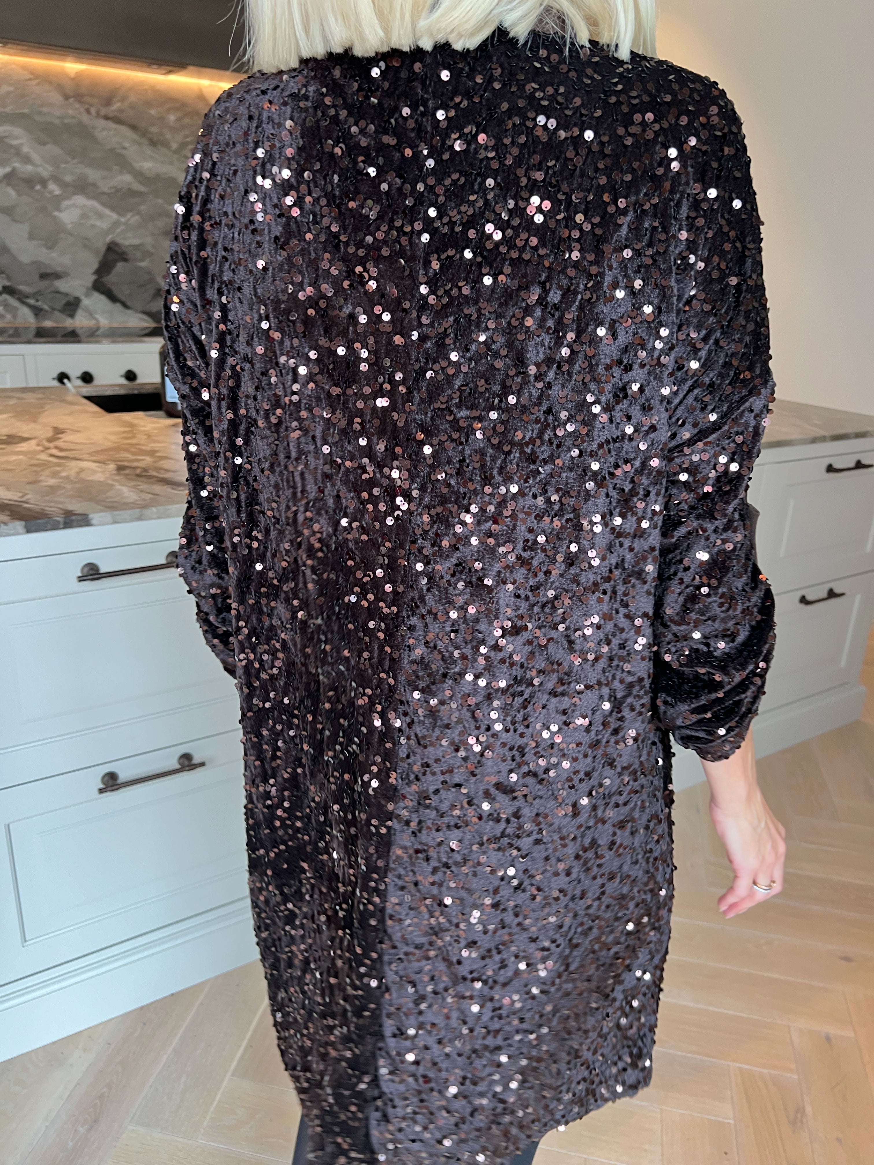 Ilaria - Velourklänning i plus size i viskos med festliga paljetter som ger en glamorös look