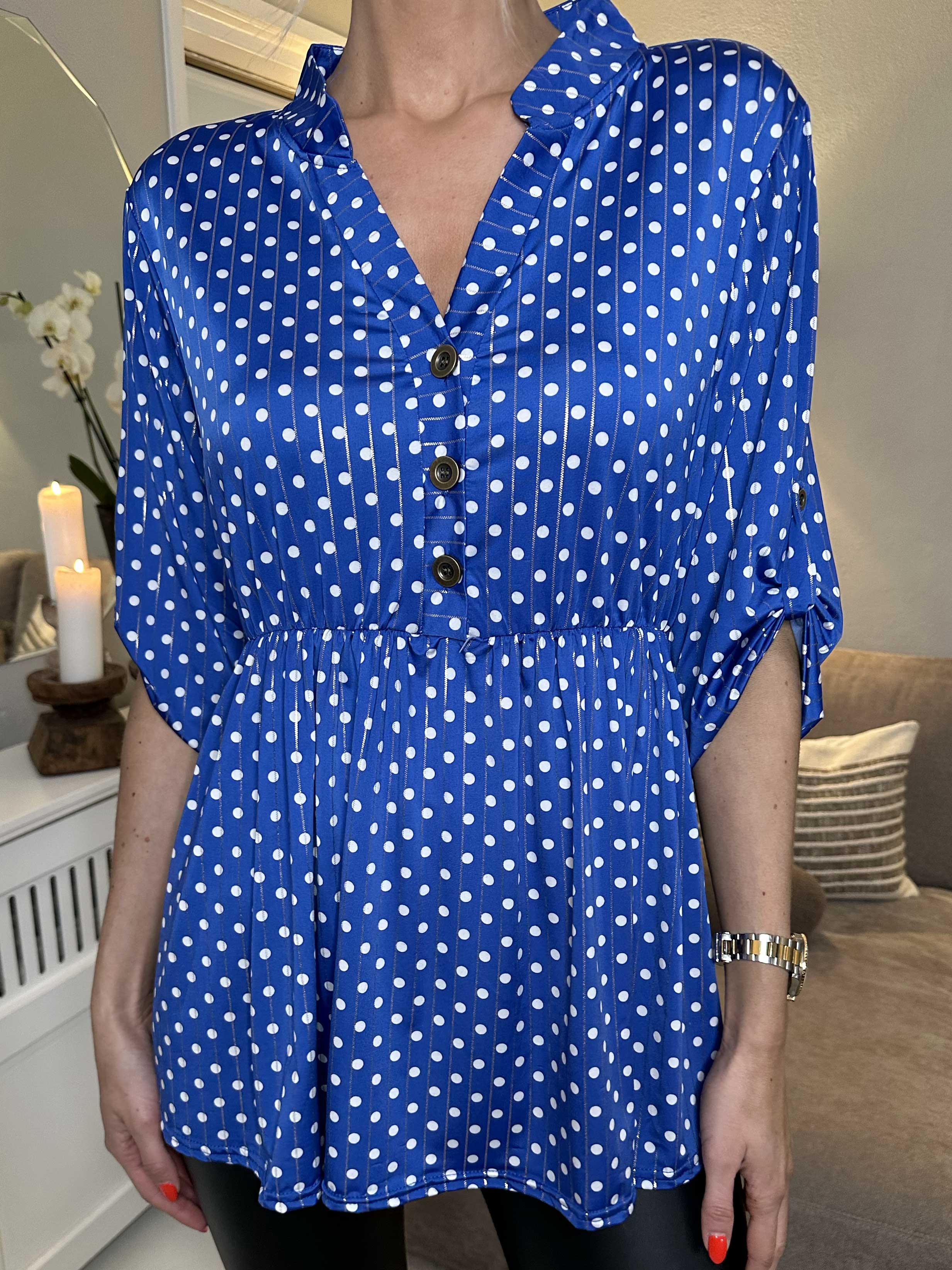 Katja Dot - Elastisk tunika med prickar och resår i midjan - Green