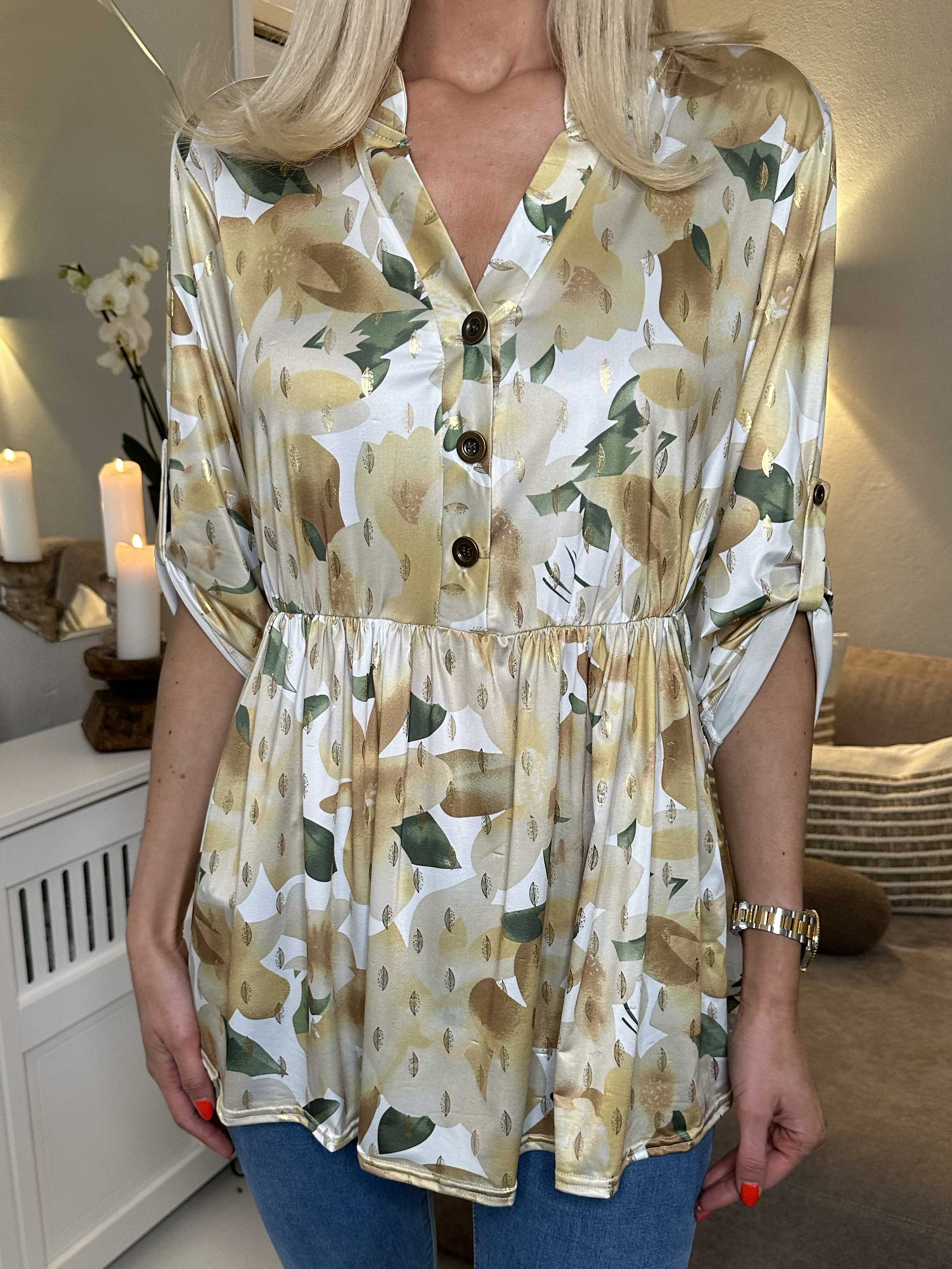 Katja Flower - Tunika med elastiskt midjemått och blommigt tryck - Coral