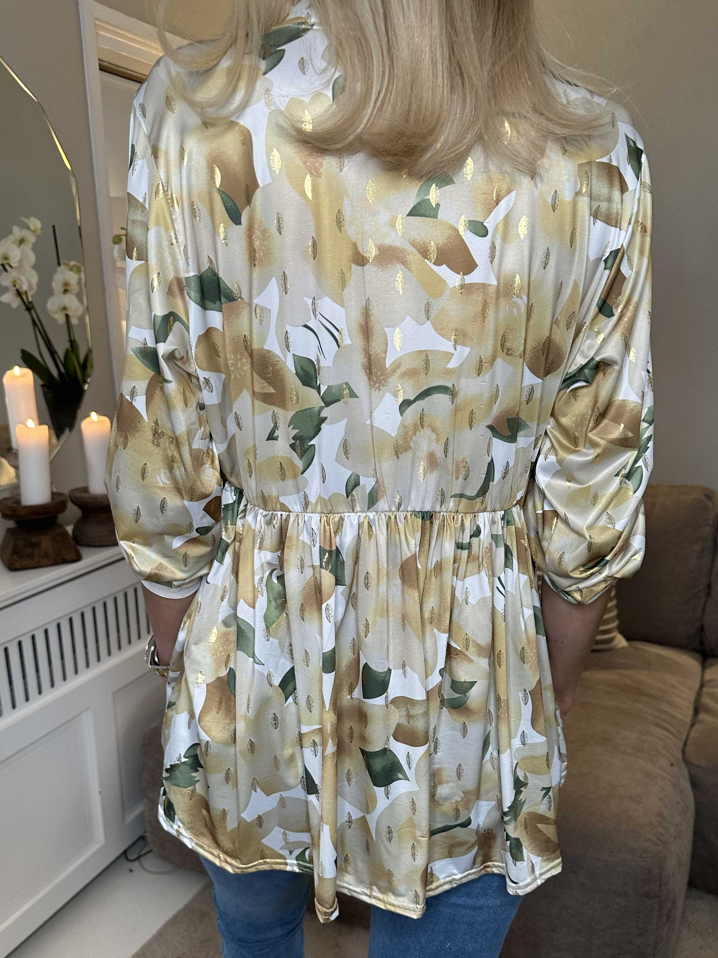 Katja Flower - Tunika med elastiskt midjemått och blommigt tryck - Beige