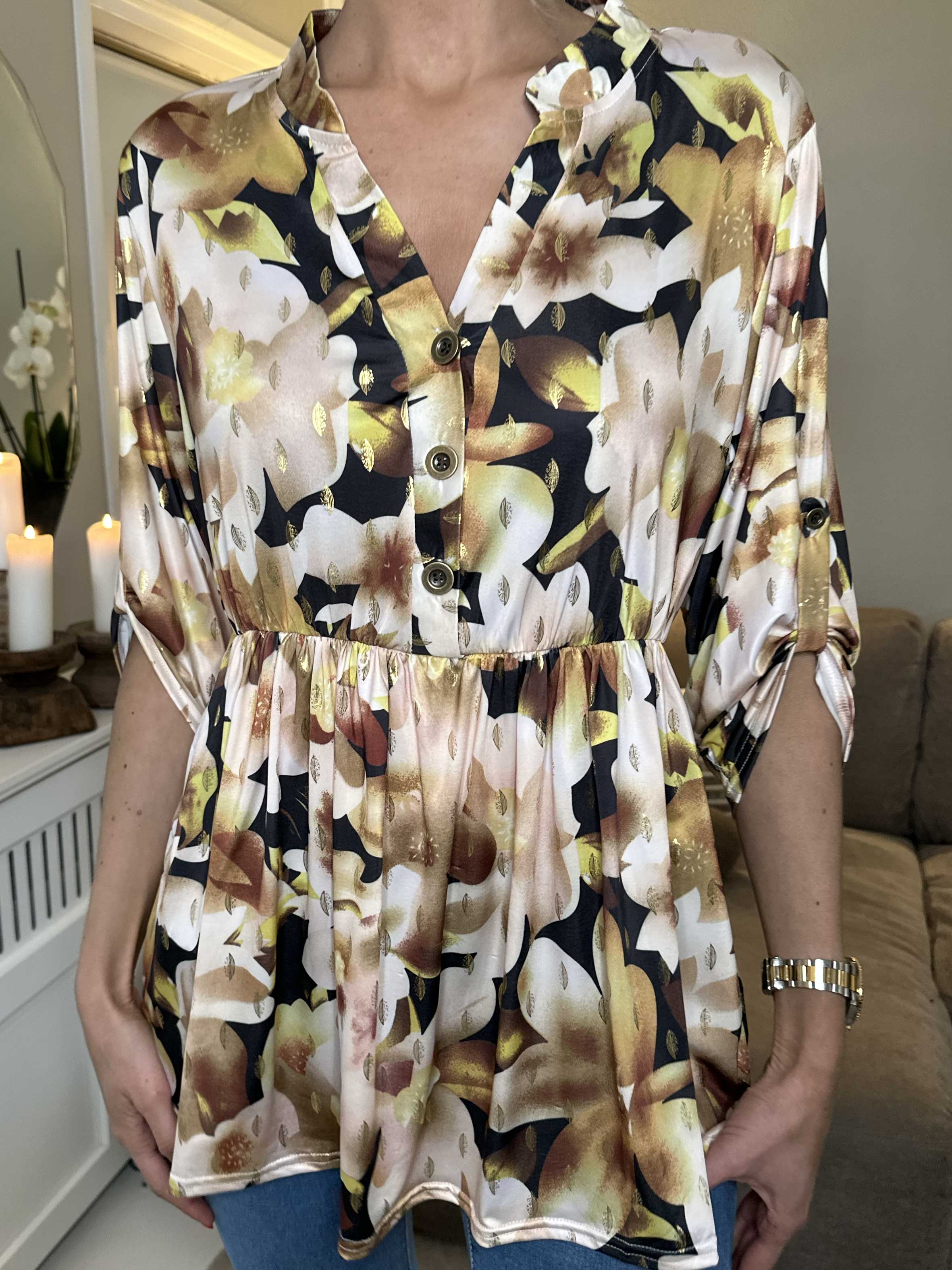 Katja Flower - Tunika med elastiskt midjemått och blommigt tryck