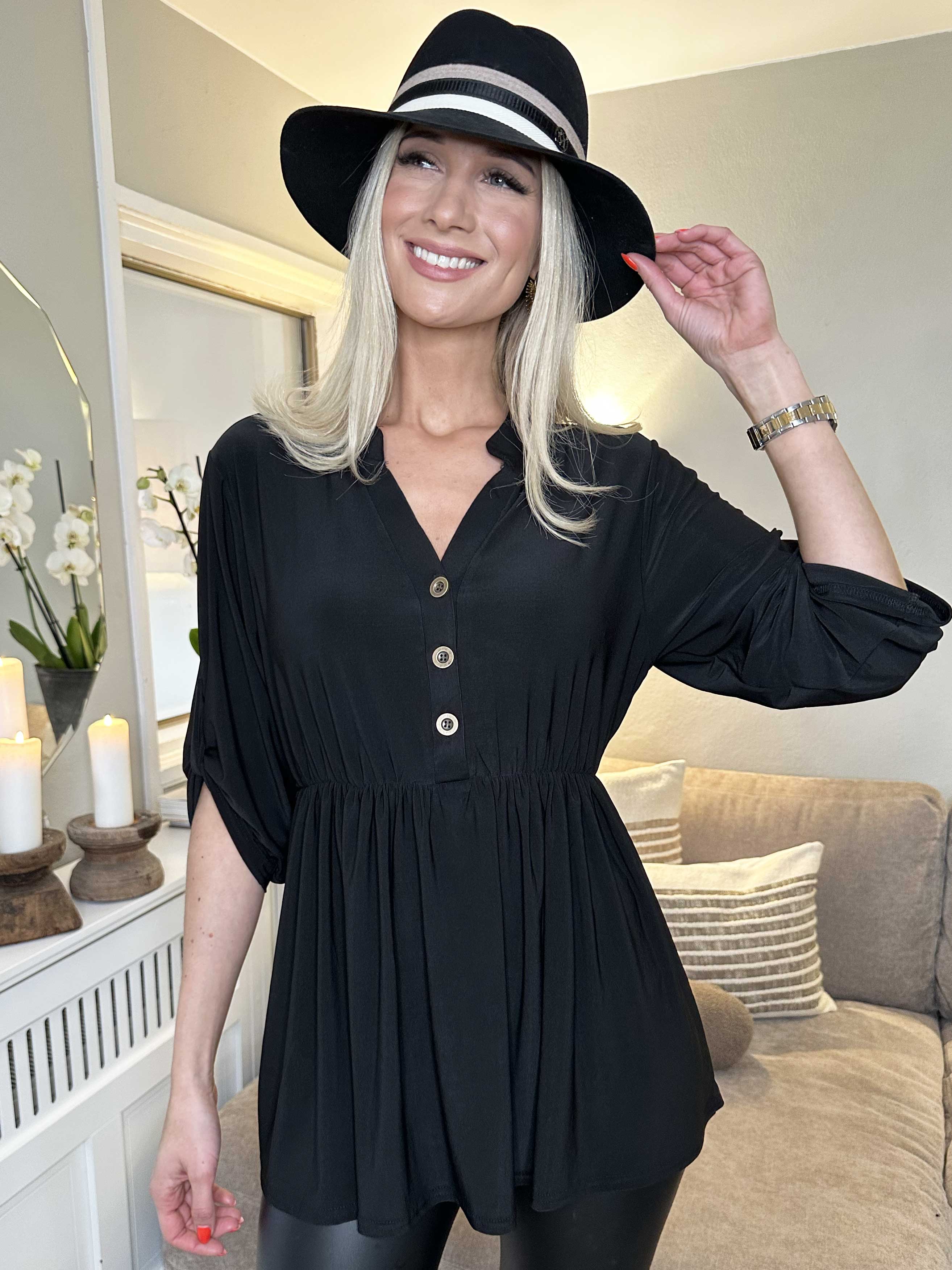 Katja Plain - Elastisk enfärgad tunika med resår i midjan - Pink