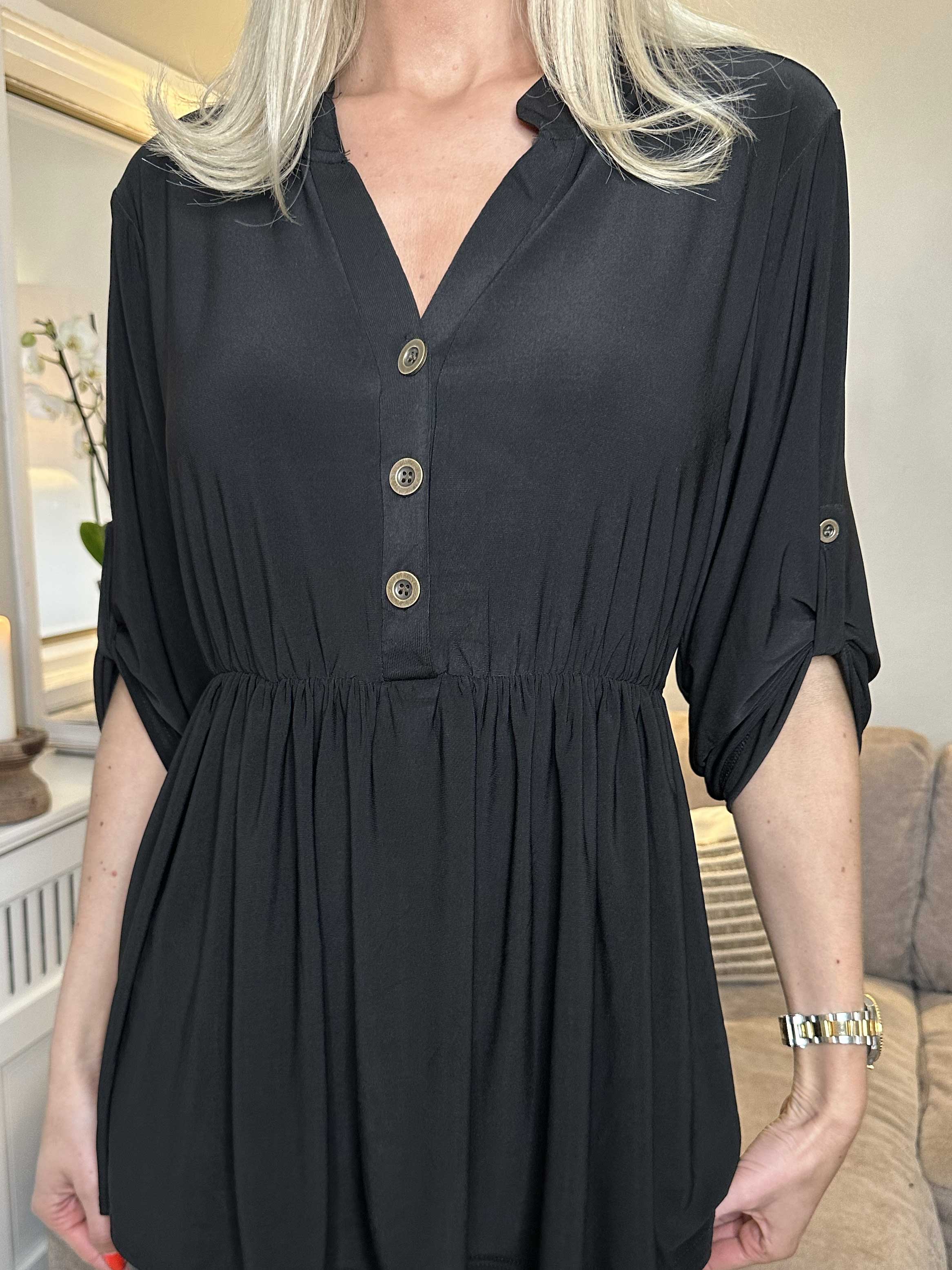 Katja Plain - Elastisk enfärgad tunika med resår i midjan - Dusty blue