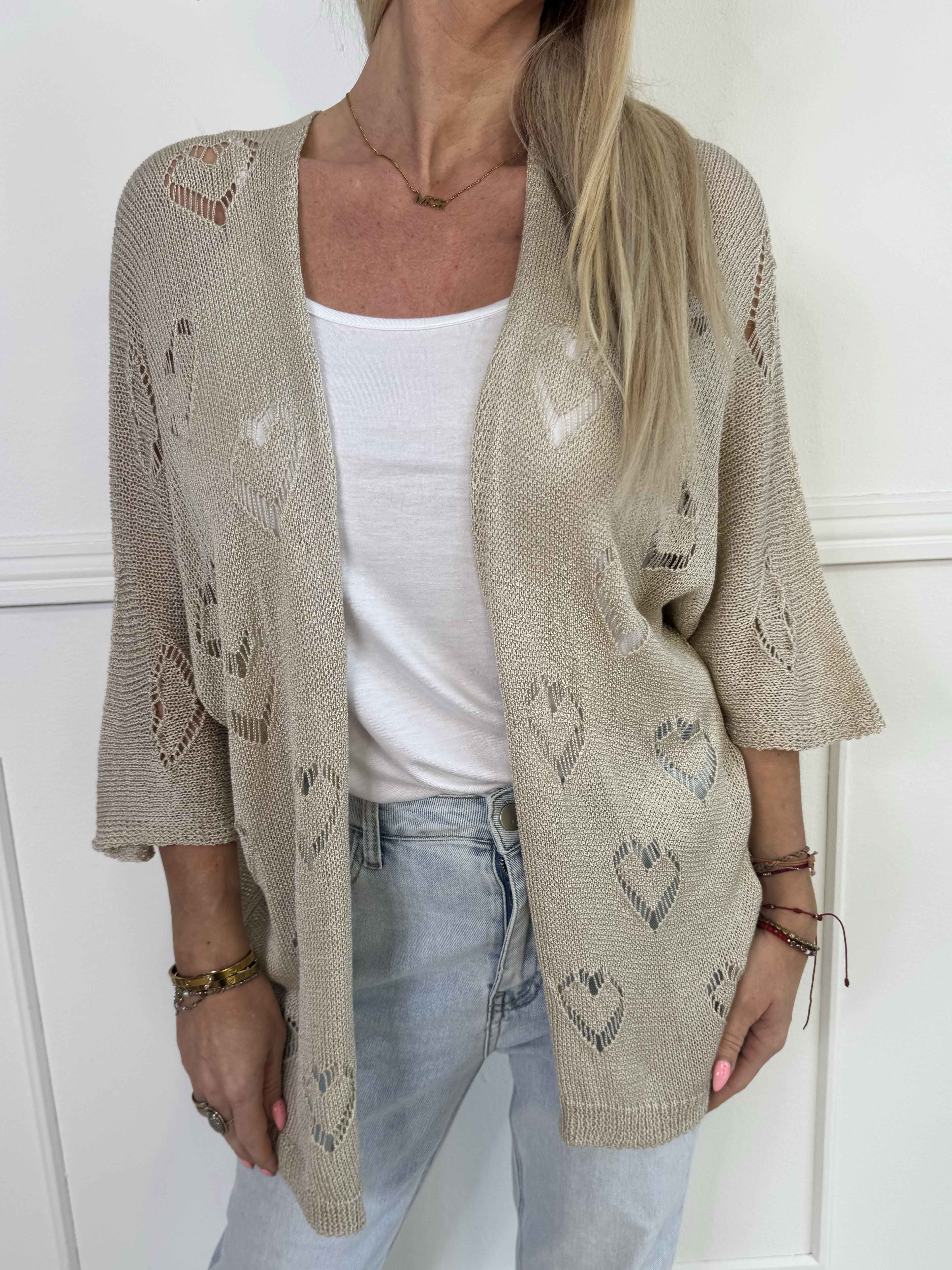 Kerry - Strikcardigan med fint hullet hjertemønster