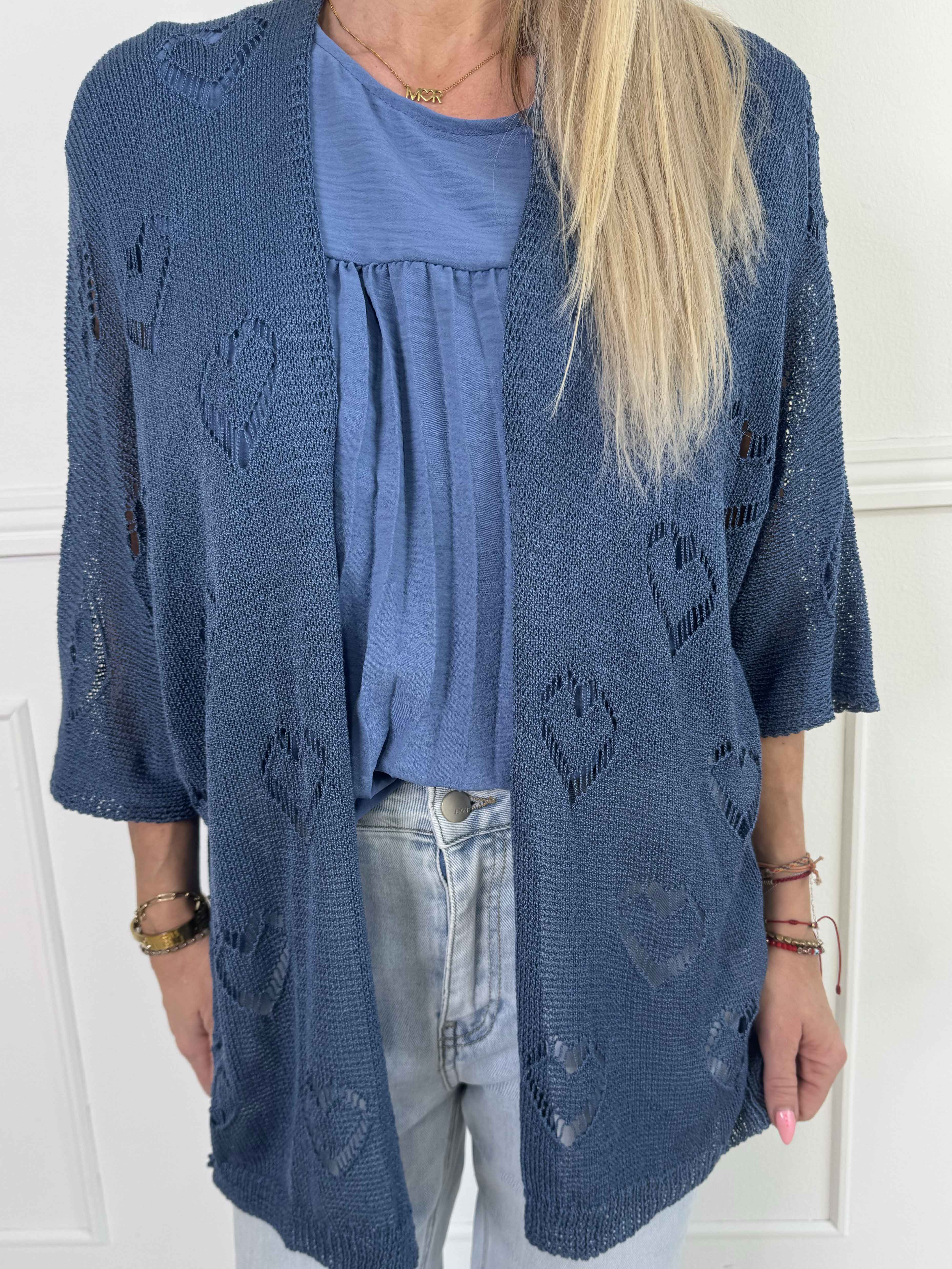 Kerry - Strikcardigan med fint hullet hjertemønster