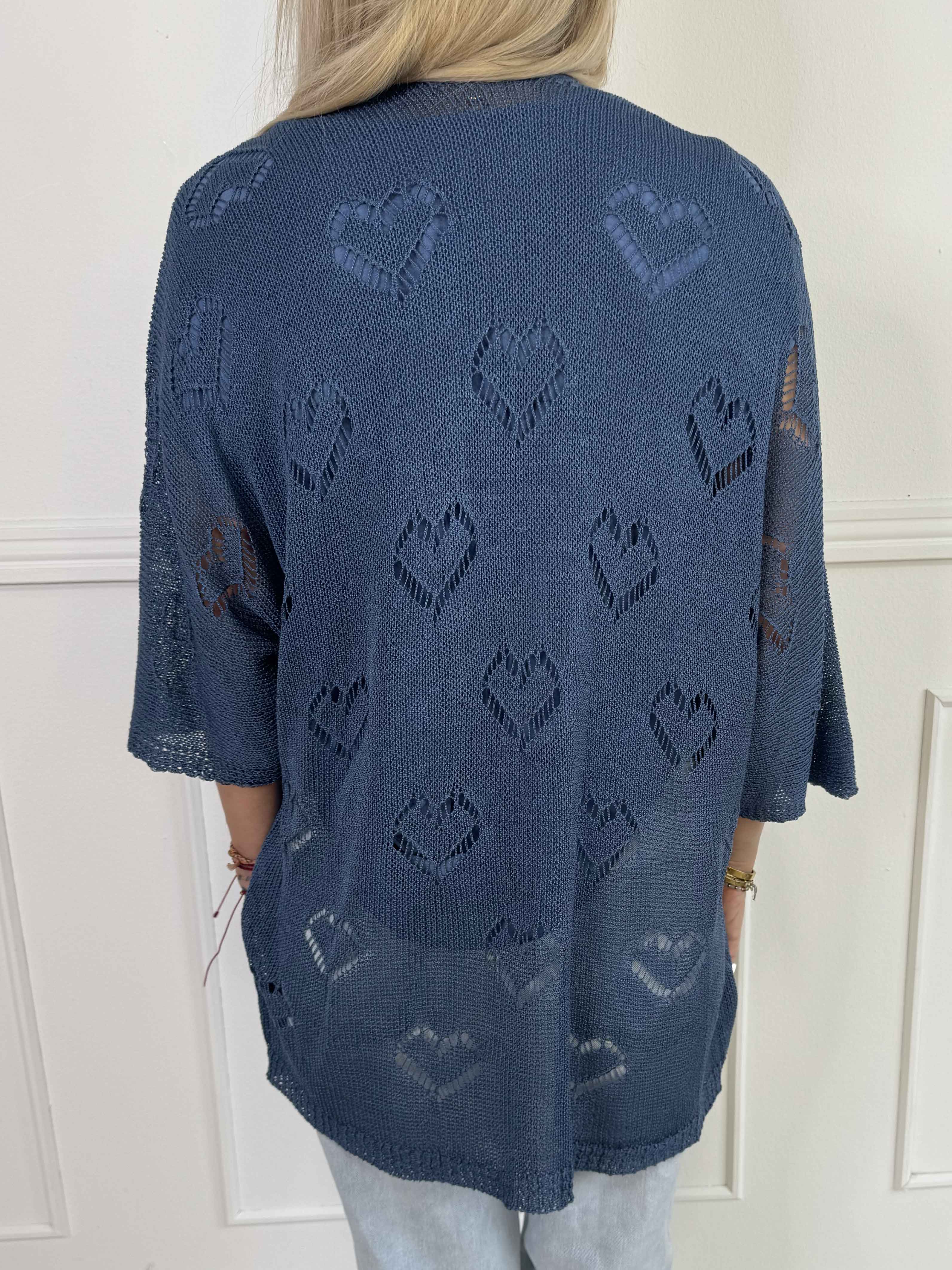 Kerry - Strikcardigan med fint hullet hjertemønster