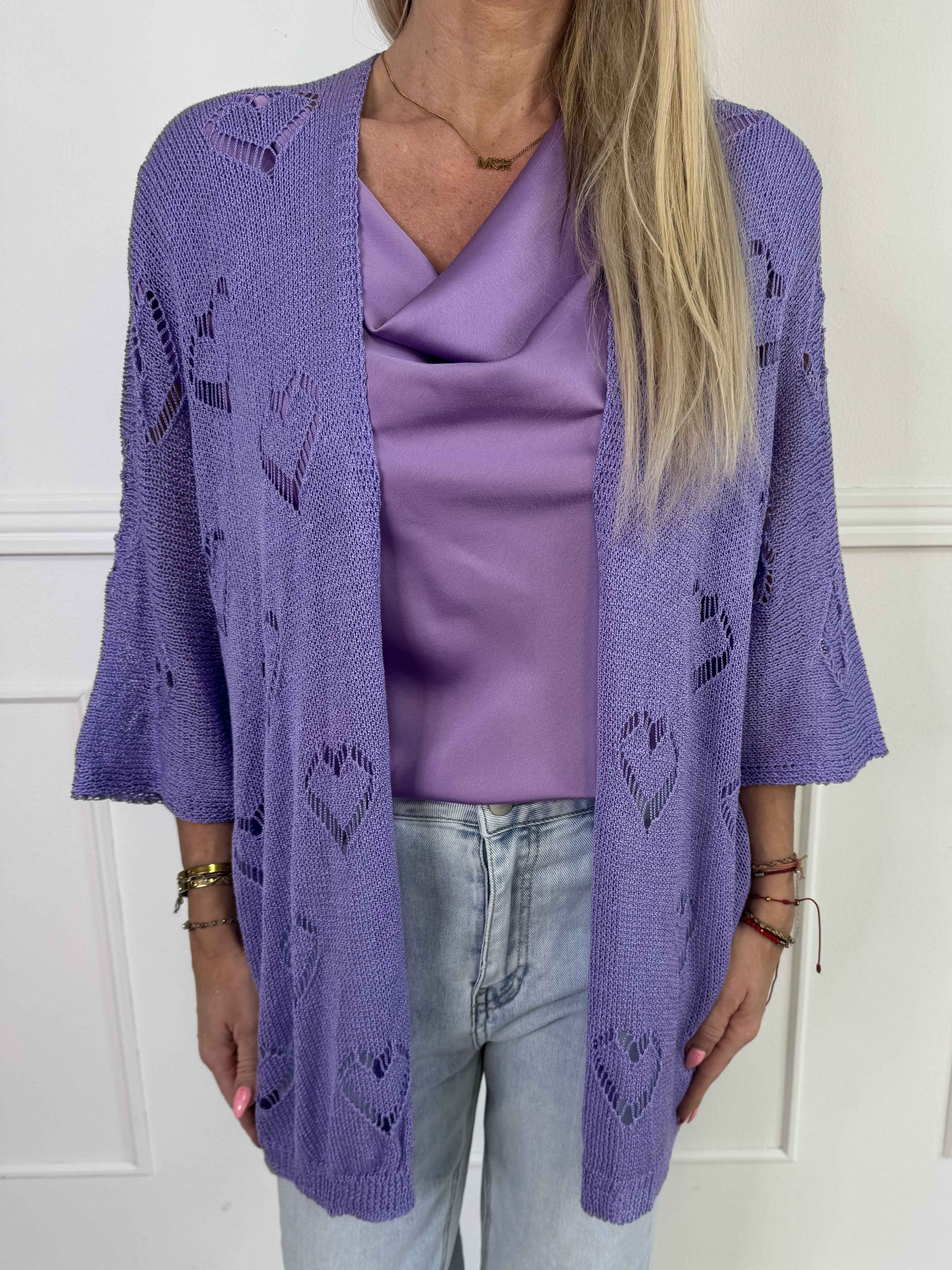 Kerry - Strikcardigan med fint hullet hjertemønster