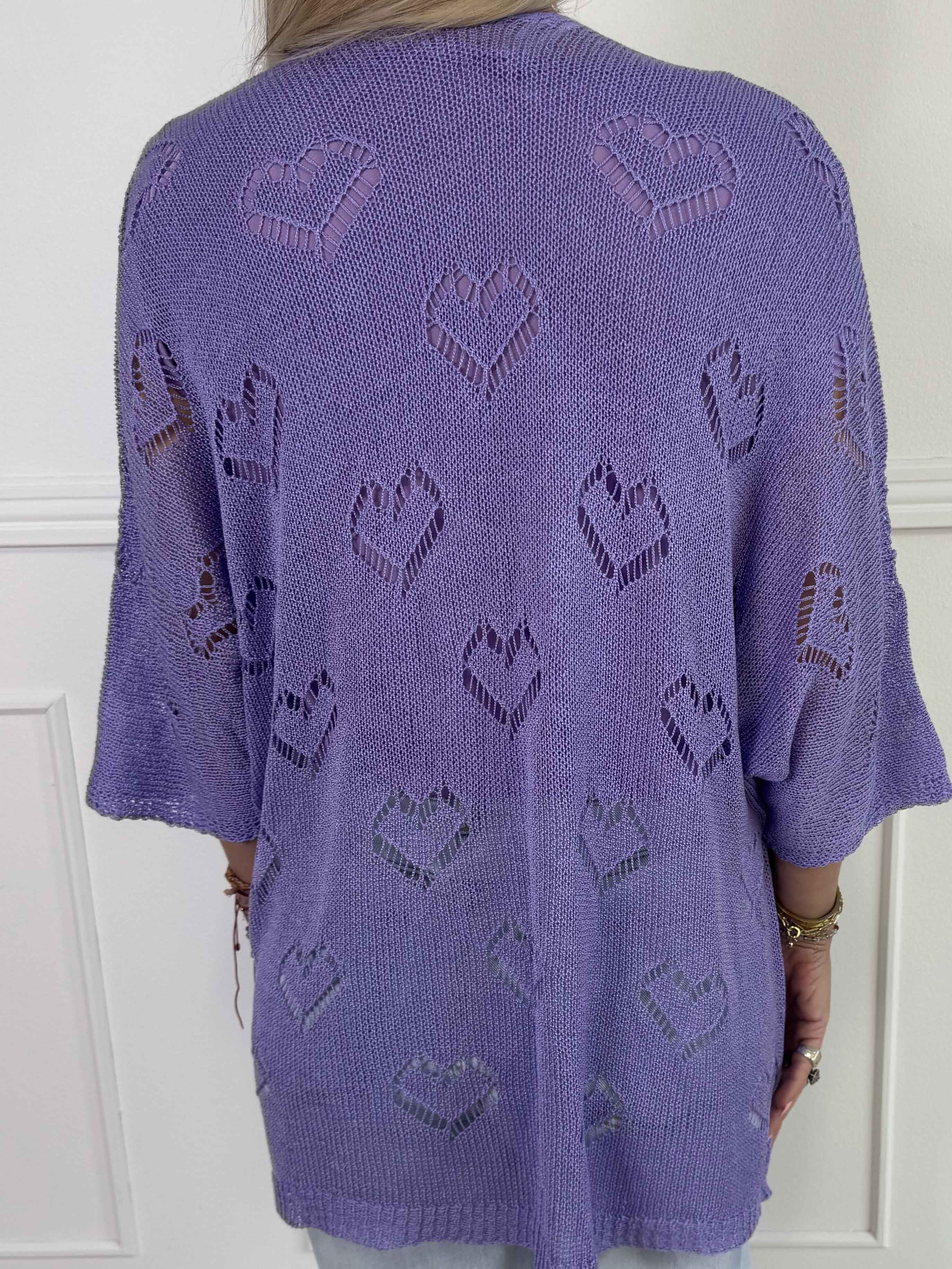 Kerry - Strikcardigan med fint hullet hjertemønster