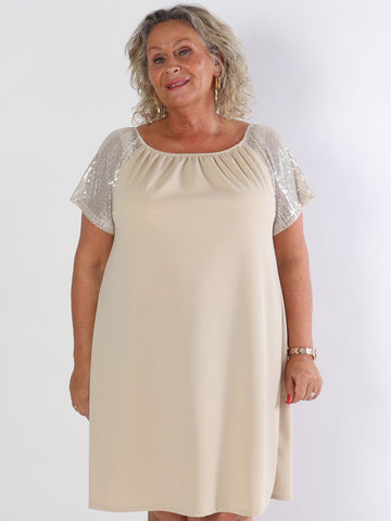 Kim - Söt elastisk plus size klänning med paljettärmar