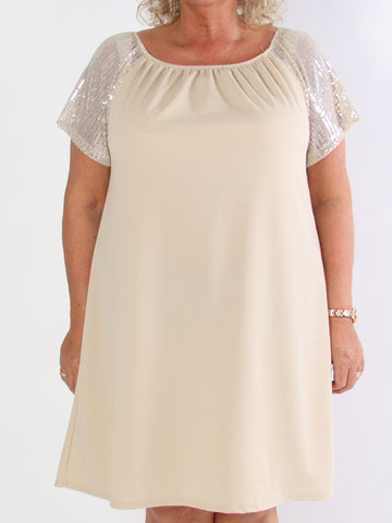Kim - Söt elastisk plus size klänning med paljettärmar