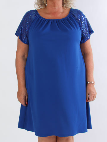 Kim - Söt elastisk plus size klänning med paljettärmar