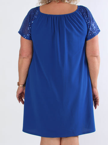Kim - Söt elastisk plus size klänning med paljettärmar
