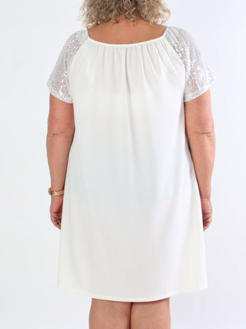 Kim - Söt elastisk plus size klänning med paljettärmar