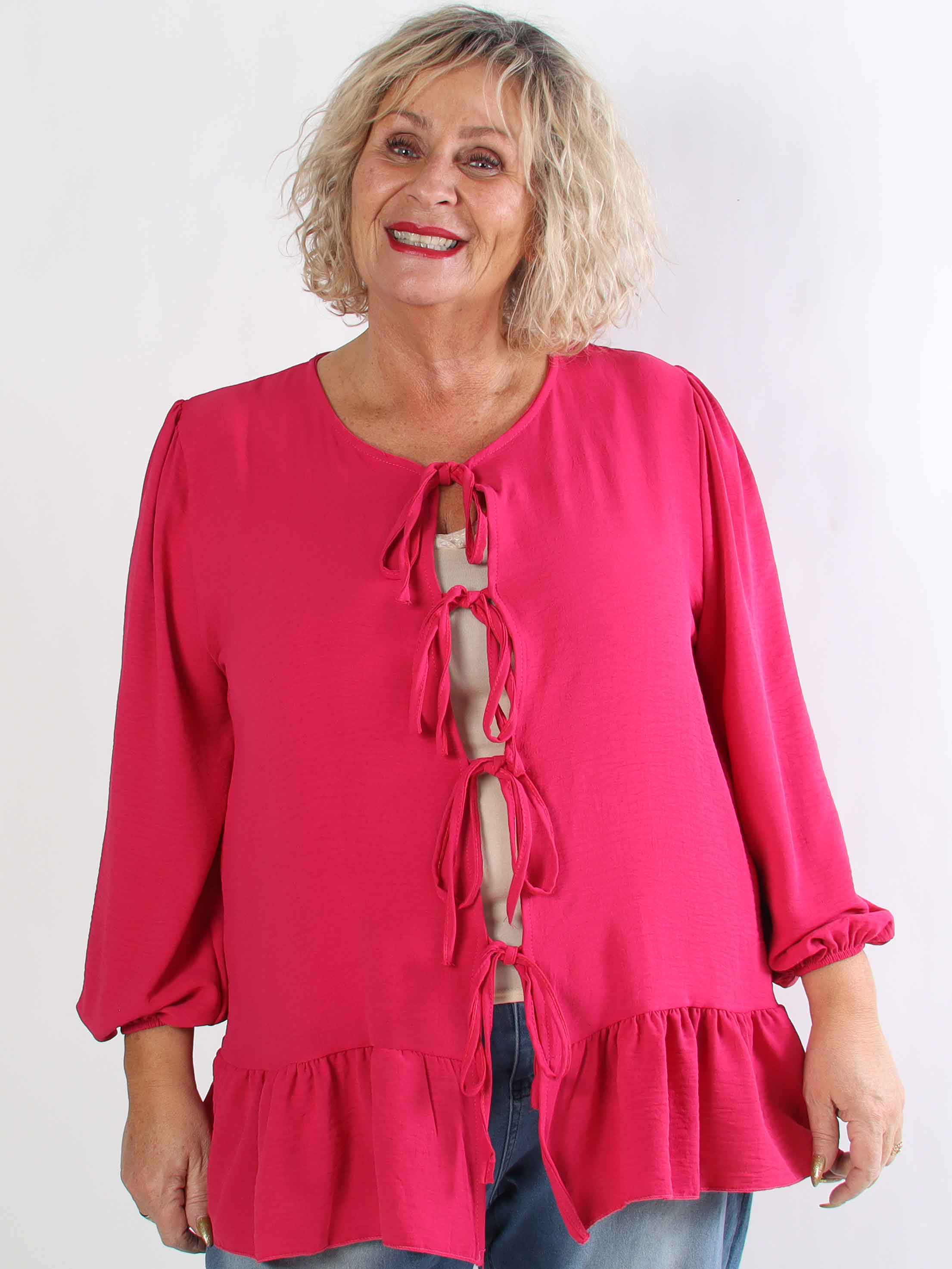 Leslie - Plus size tunika i viskose med fine sløjfer foran