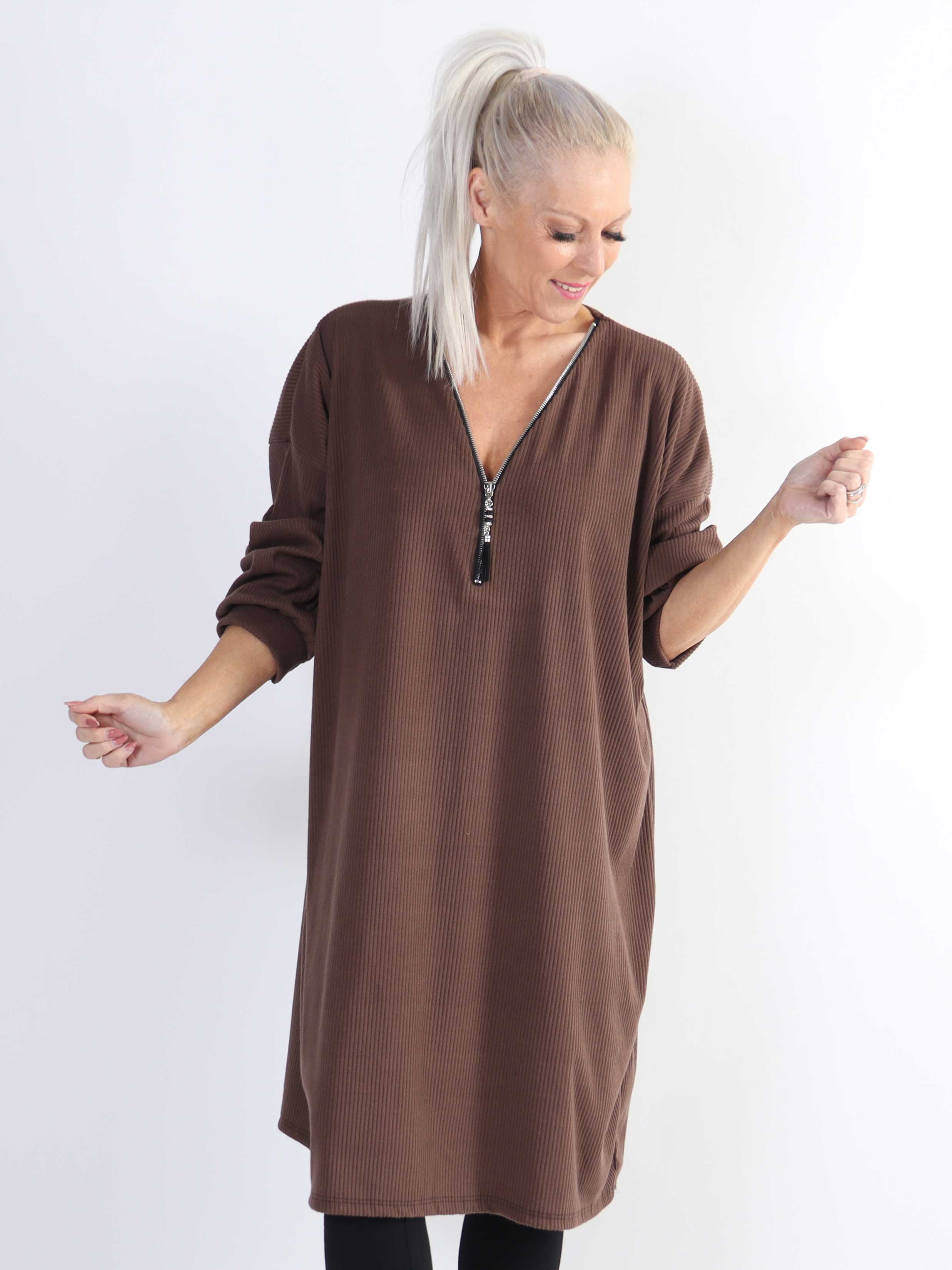 Liana - Mjuk plus size-klänning i ribb med dragkedja - Rose