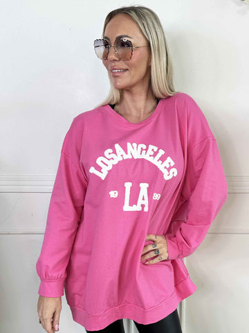 Magnolia - Sweatshirt med LA skrivet i plysch