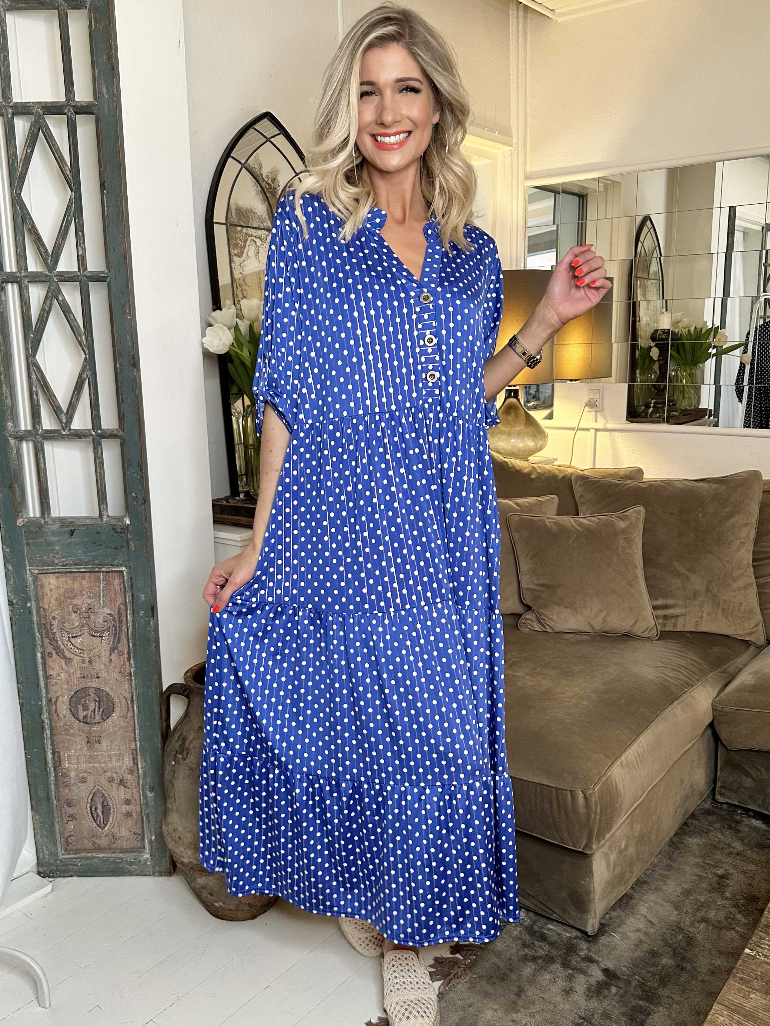 Milano Dot - Långklänning med prickar och lager-på-lager-look - Green