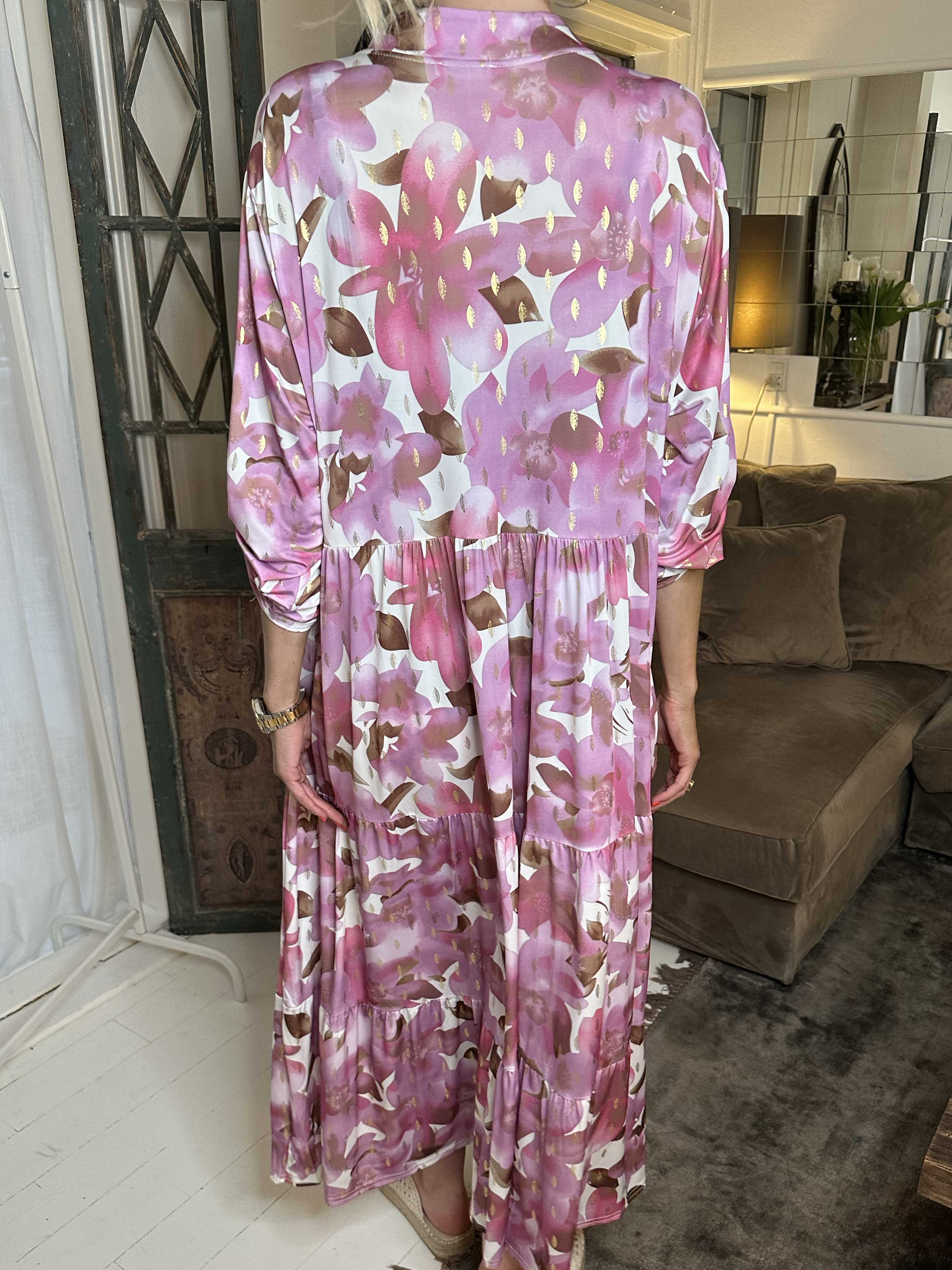 Milano Flower - Lång mönstrad klänning med lager-på-lager look