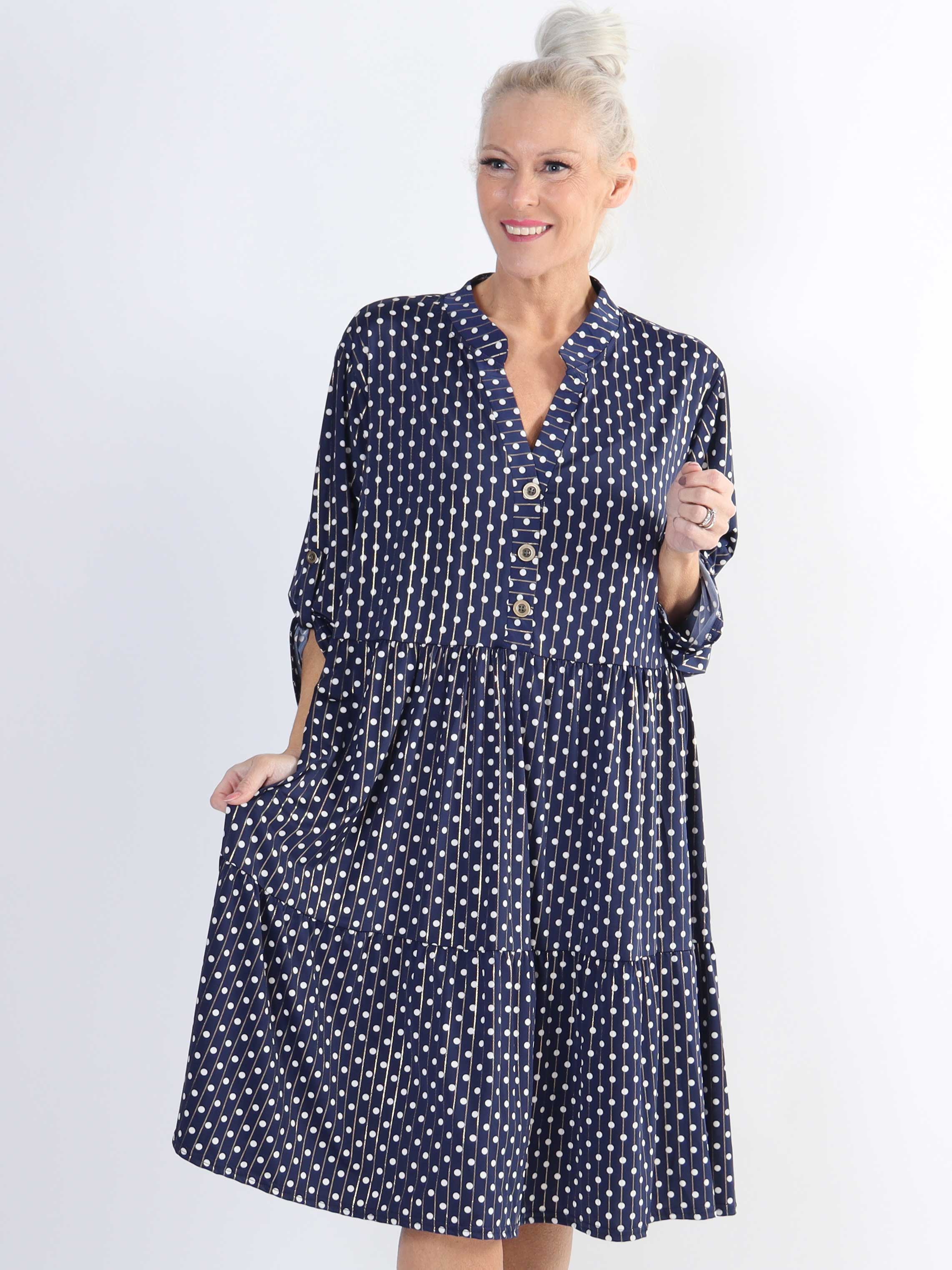 Milano Dot Midi - Plus size-klänning med prickar och lager-på-lager-look