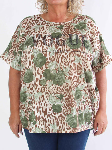 Mintu Leo - Plus size t-shirt i bomull med leopardtryck
