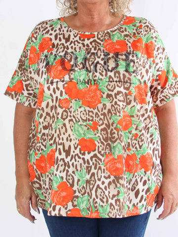 Mintu Leo - Plus size t-shirt i bomull med leopardtryck