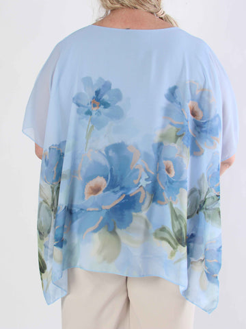 Mirabella Shirt - Plus size-tunika med löst chiffonglager med blommiga motiv