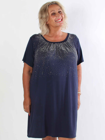 Miravi Sparkle - Løs plus size kjole i elastisk stof med similisten