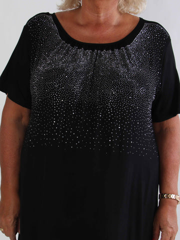 Miravi Sparkle - Løs plus size kjole i elastisk stof med similisten