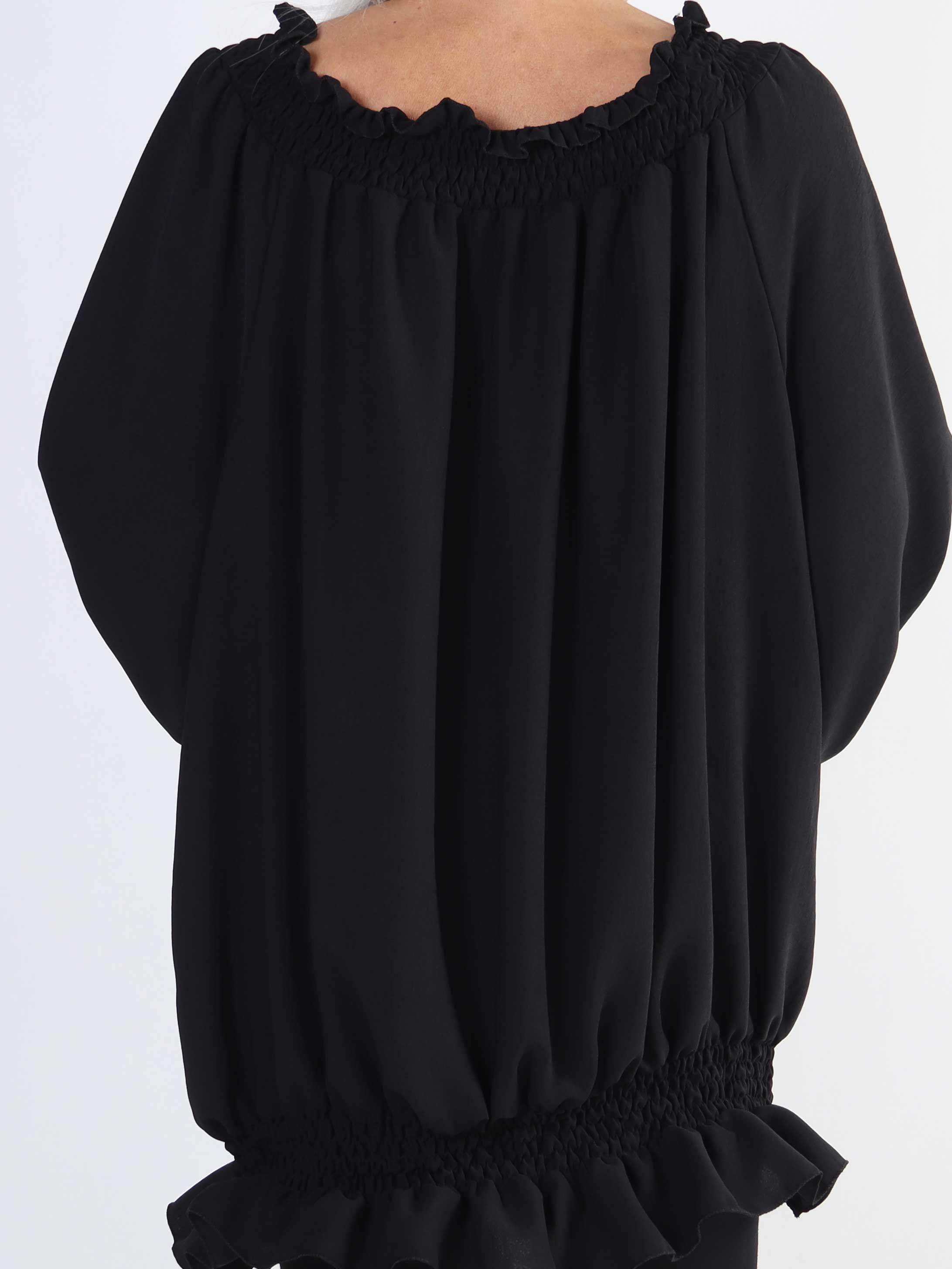 Monik - Enfärgad tunika i stor storlek med resår och volang i kanterna - White