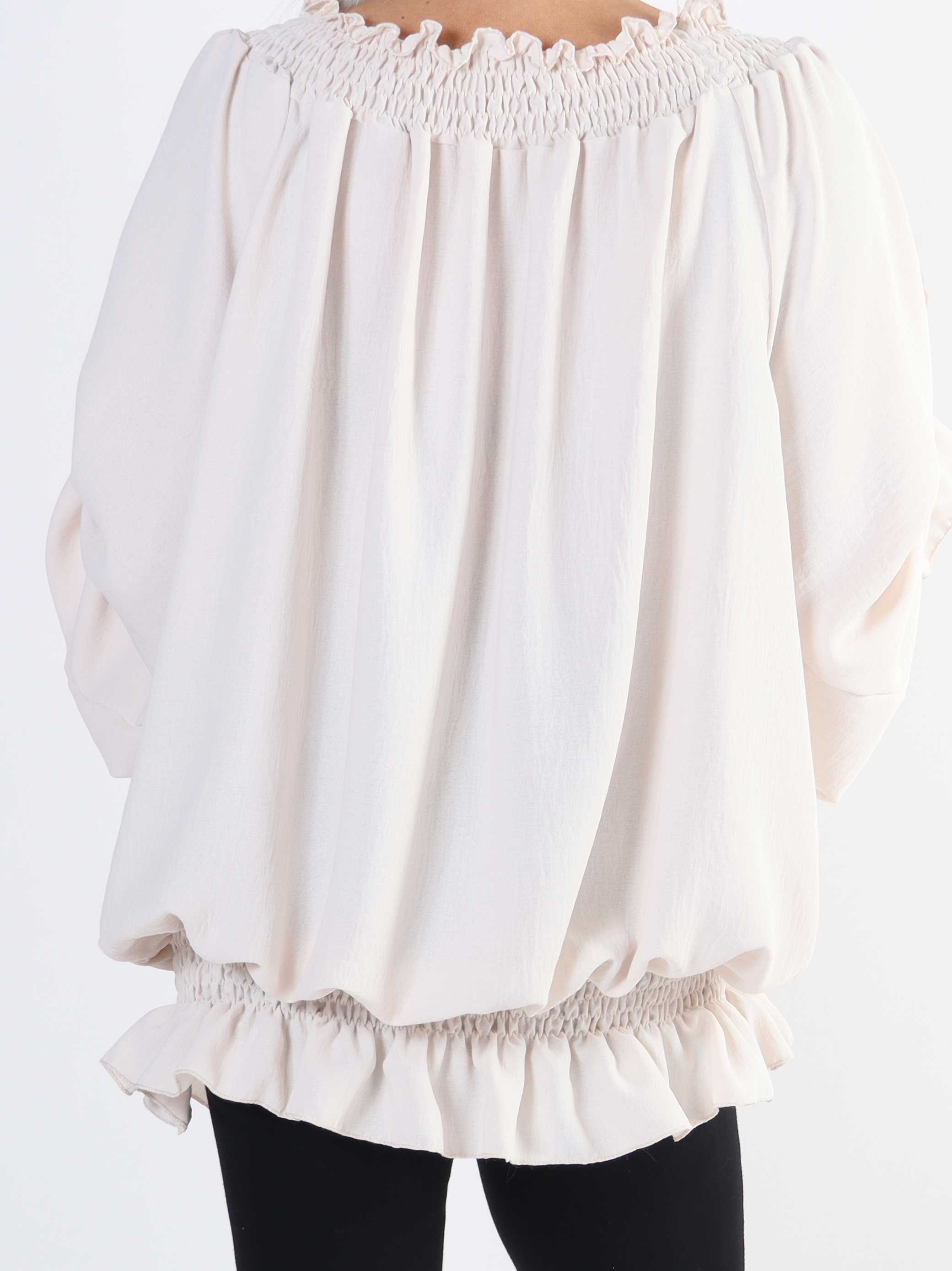 Monik - Enfärgad tunika i stor storlek med resår och volang i kanterna