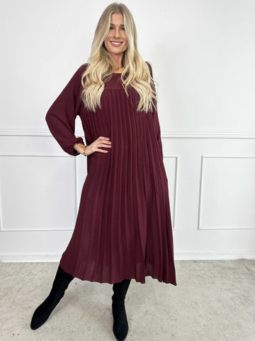 Nancy Long Sleeve - Lång klänning med plissering och fickor