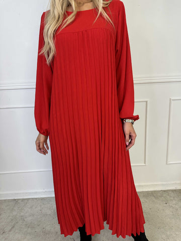 Nancy Long Sleeve - Lång klänning med plissering och fickor