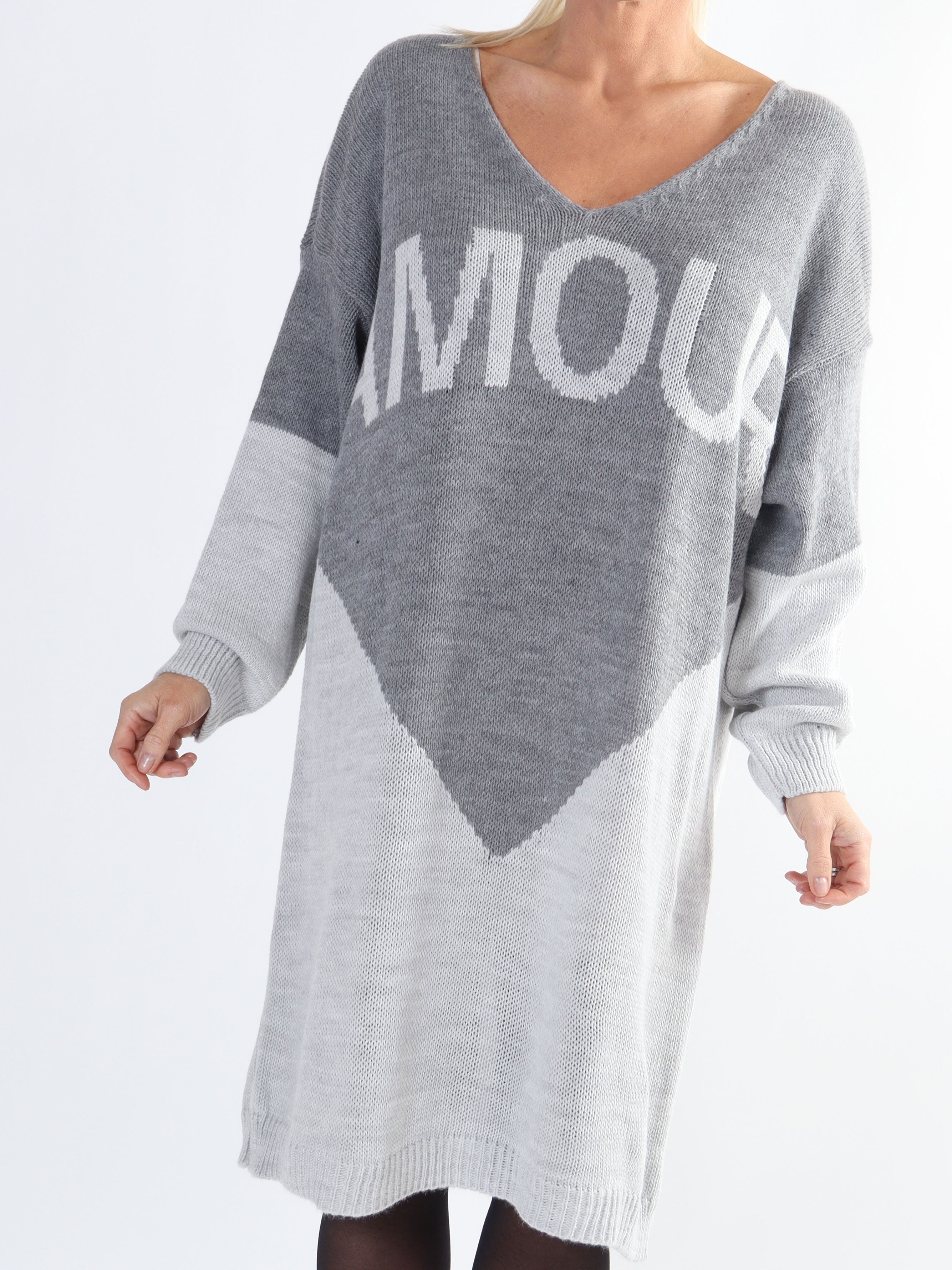 Palermo - Tvåfärgad stickad klänning i plus size med stående amour