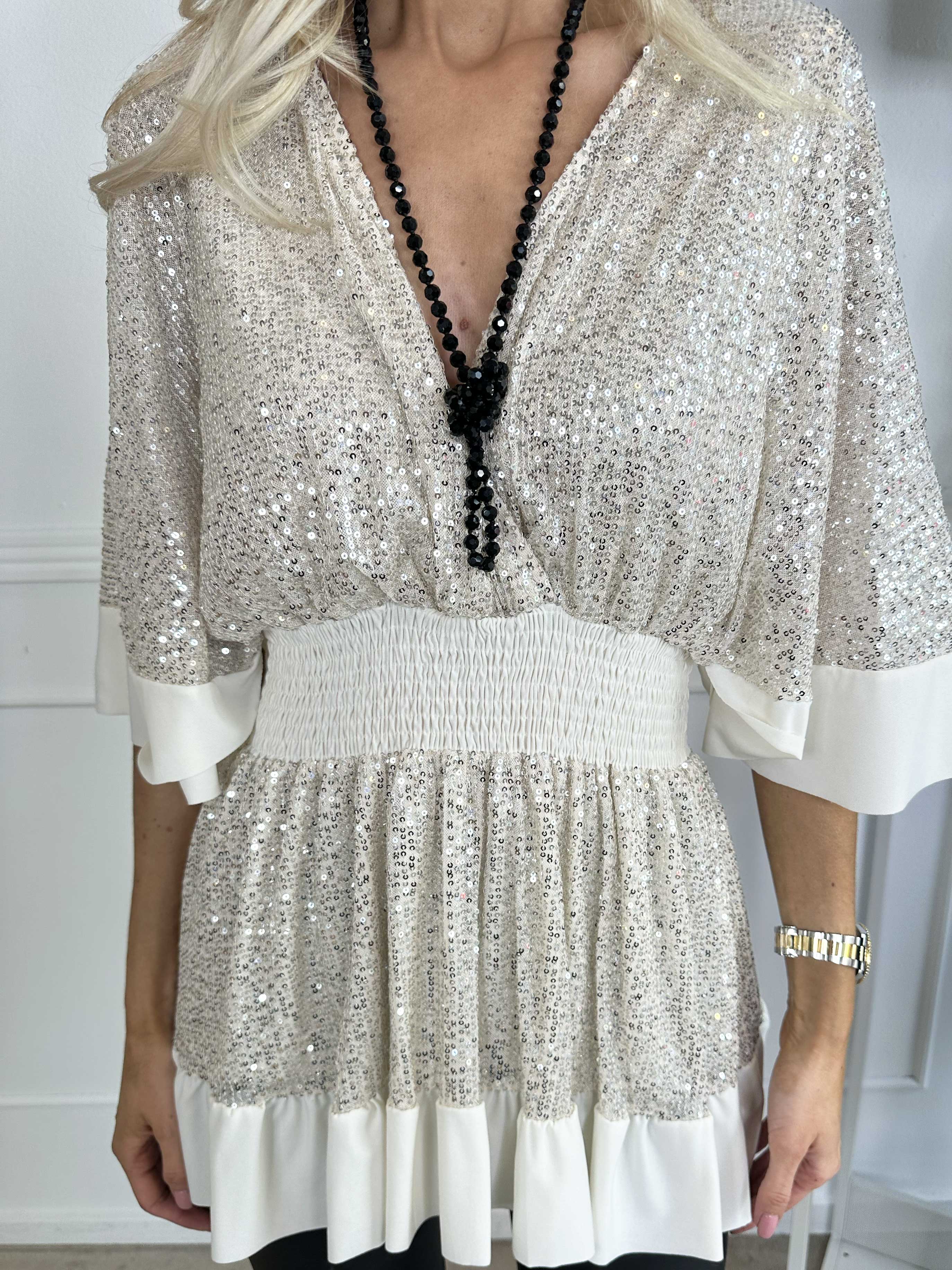 Pamela Glitter Shirt - Tunika med paljetter, smock och volanger